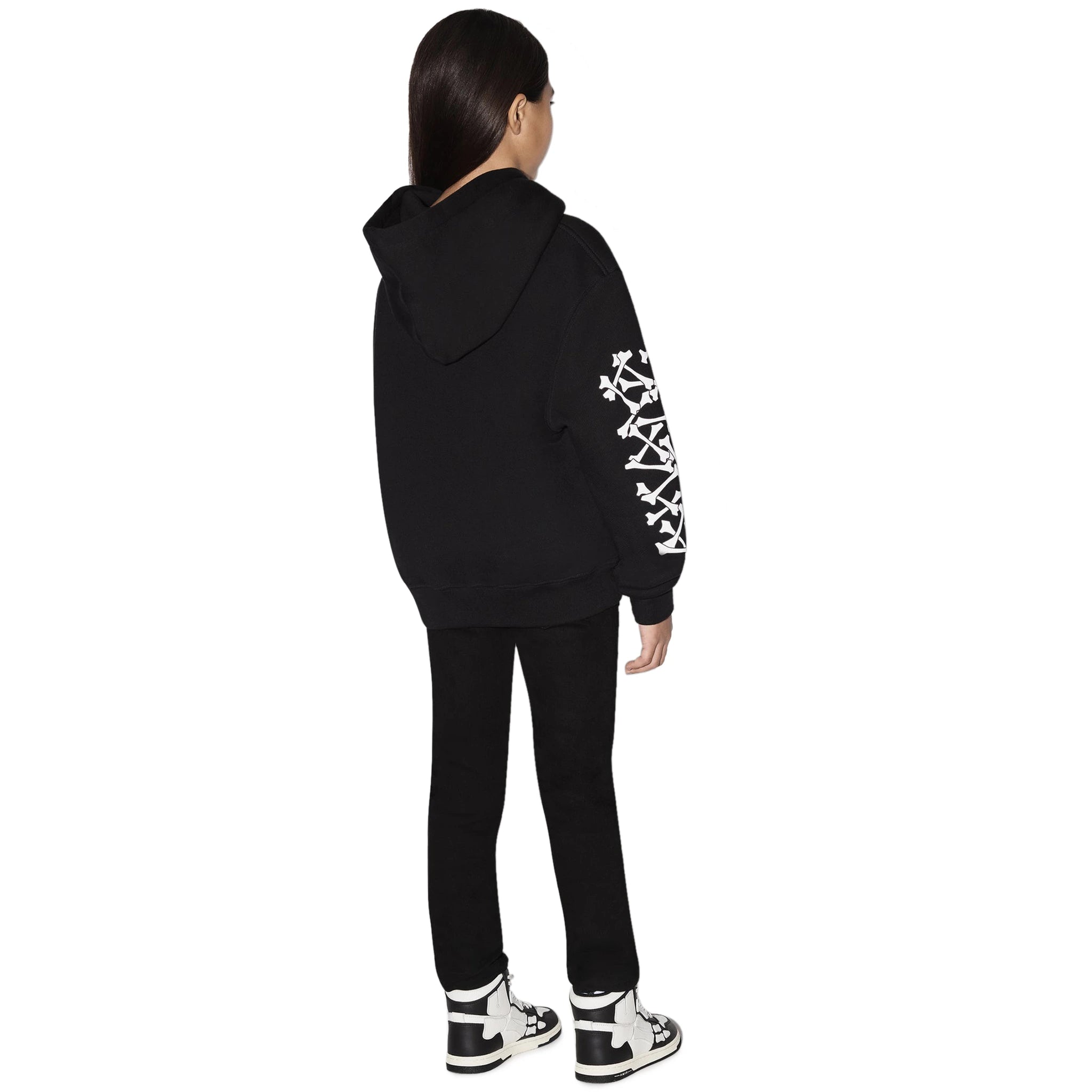 Model bacvk view of Amiri Kids Bones Black Hoodie PF22KJL008-001