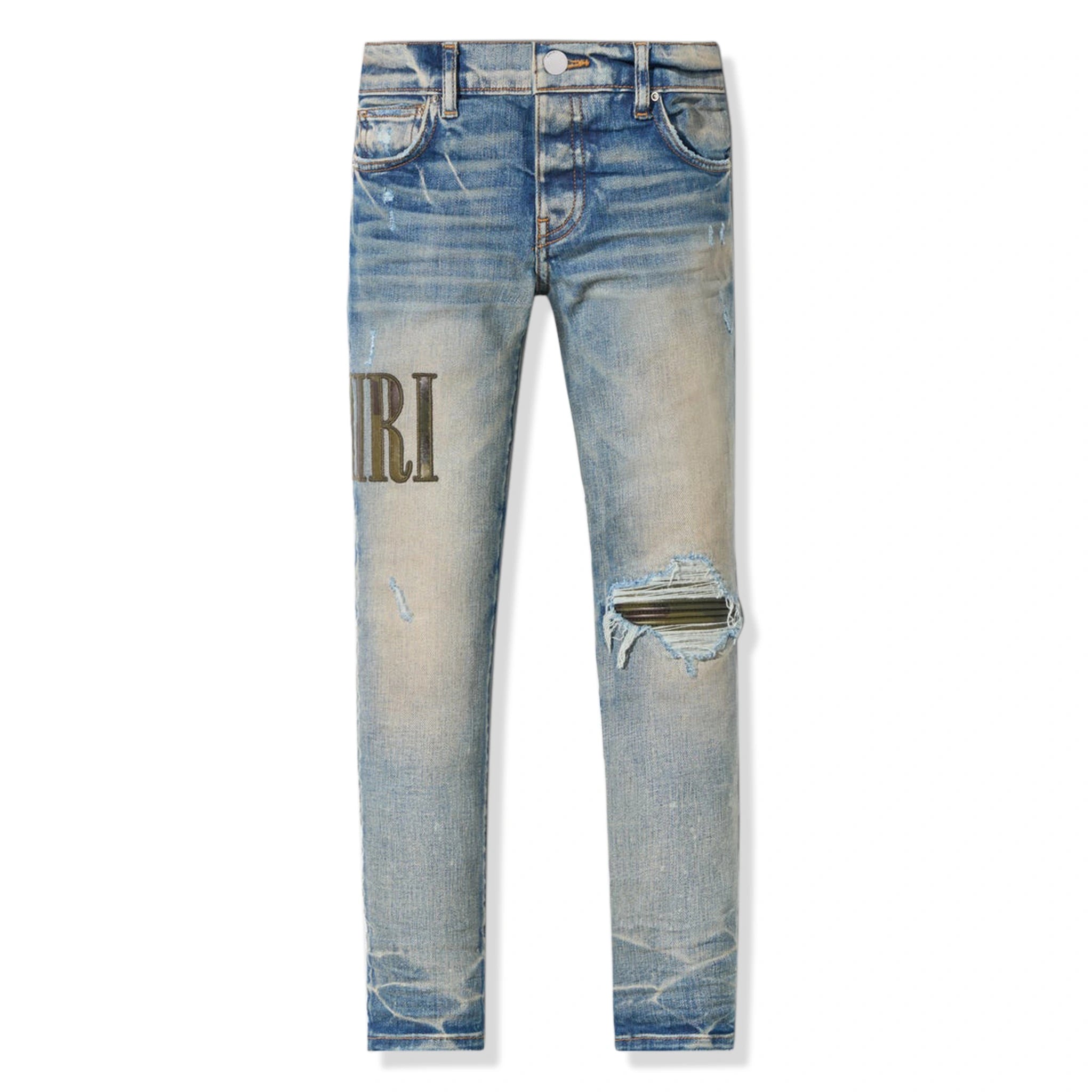 Amiri Kids Camo Applique Clay Indigo Denim Jeans | Crepslocker