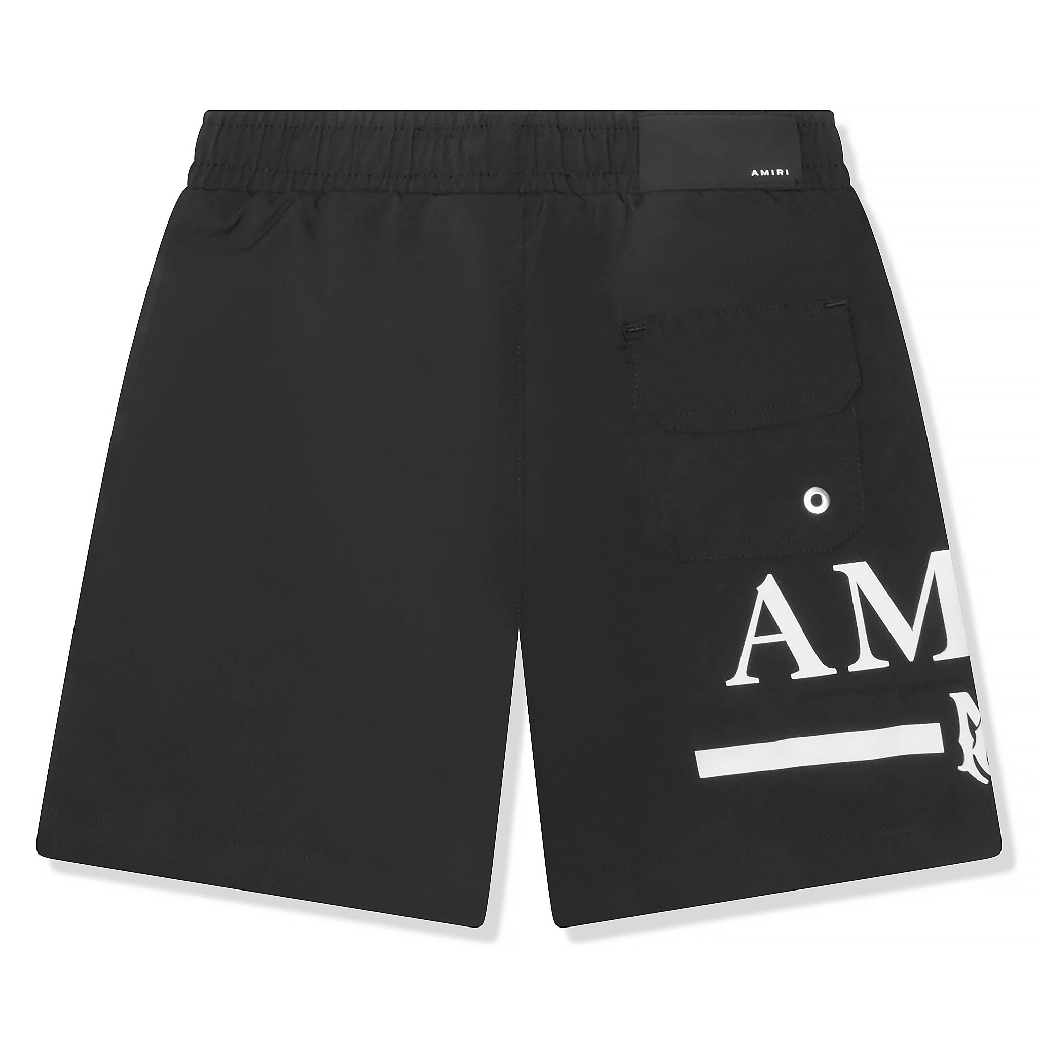 Back view of Amiri Kids MA Bar Black Swim Trunks PF22KJB002-001