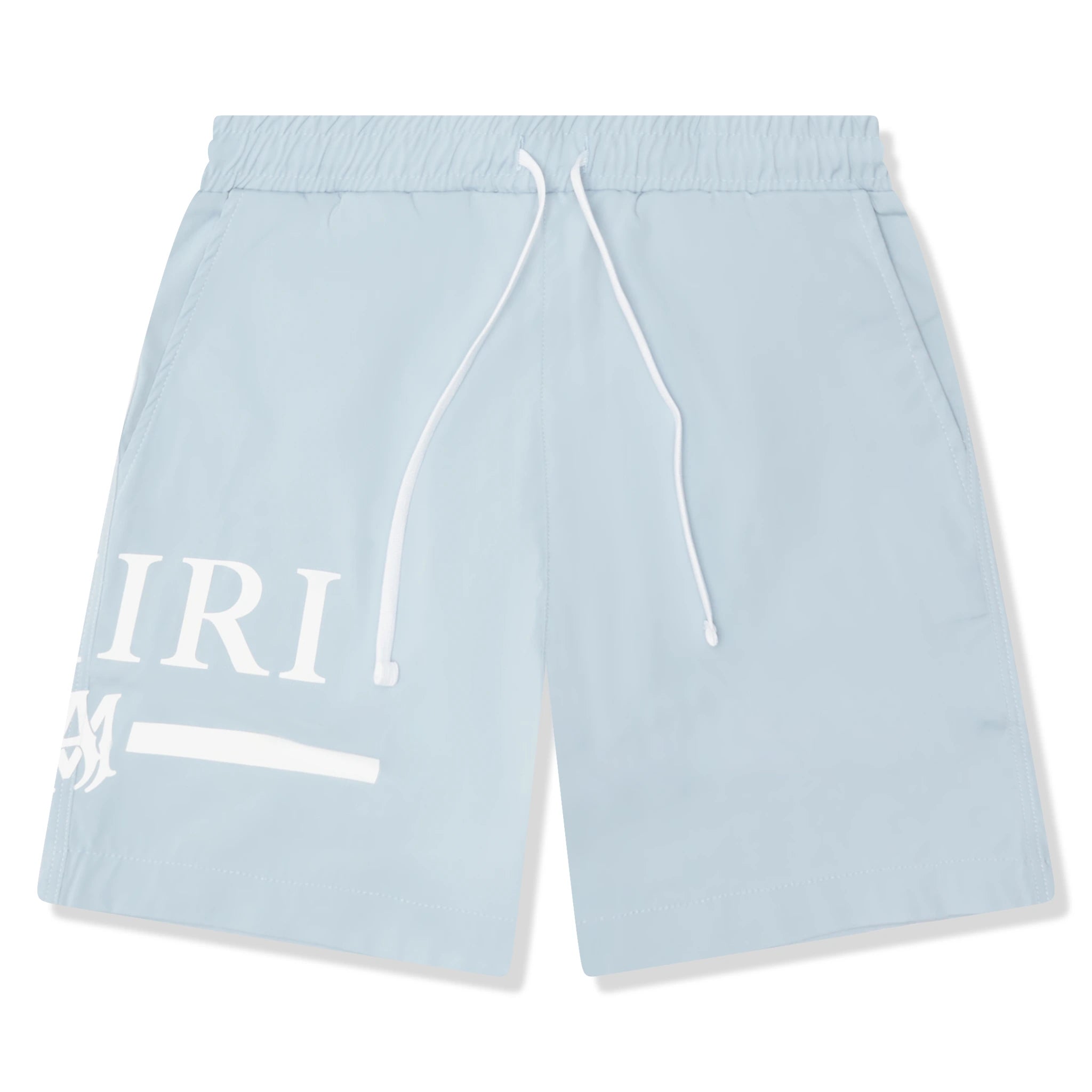 Front view of Amiri Kids MA Bar Dusty Blue Swim Trunks PF22KJB002-420