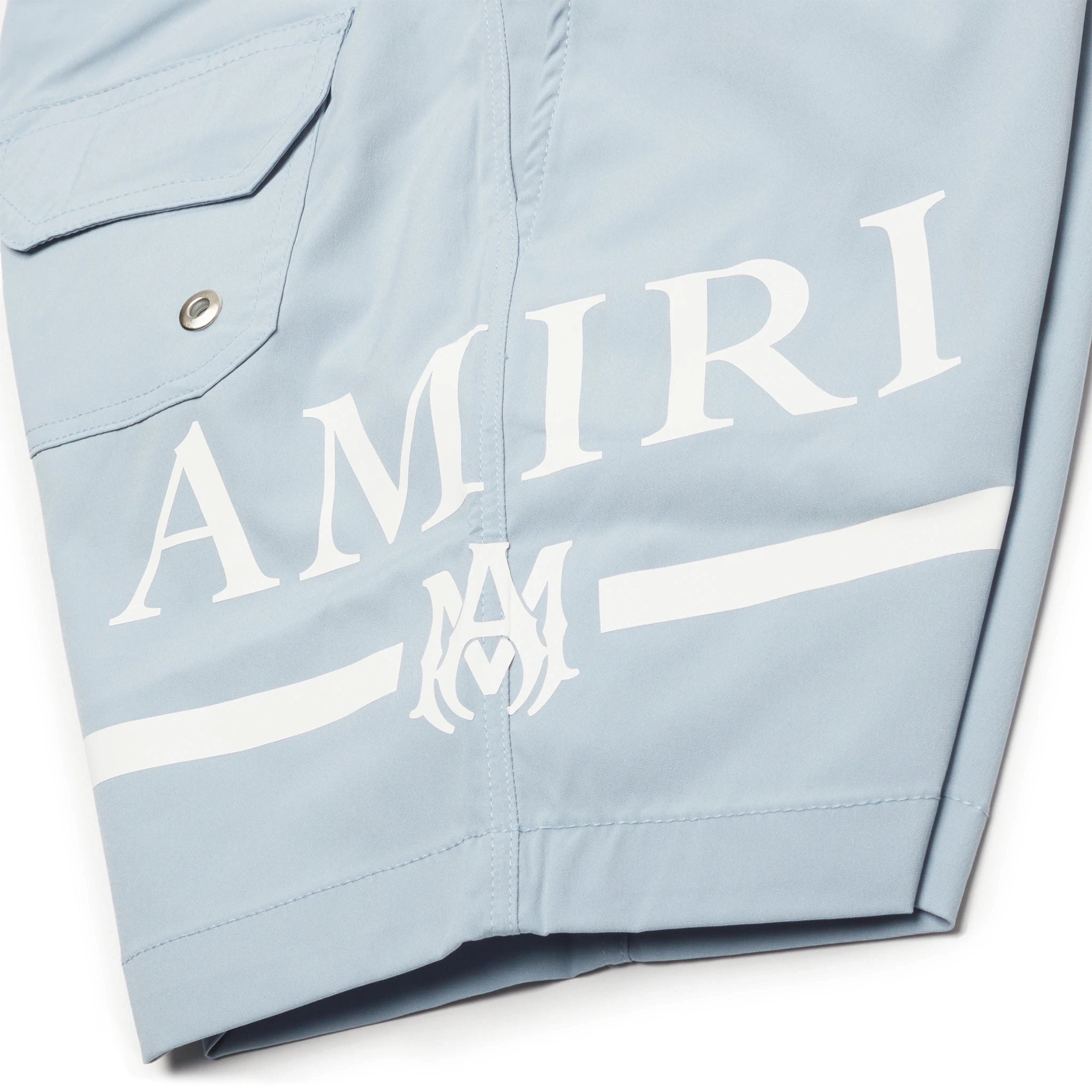 Logo view of Amiri Kids MA Bar Dusty Blue Swim Trunks PF22KJB002-420