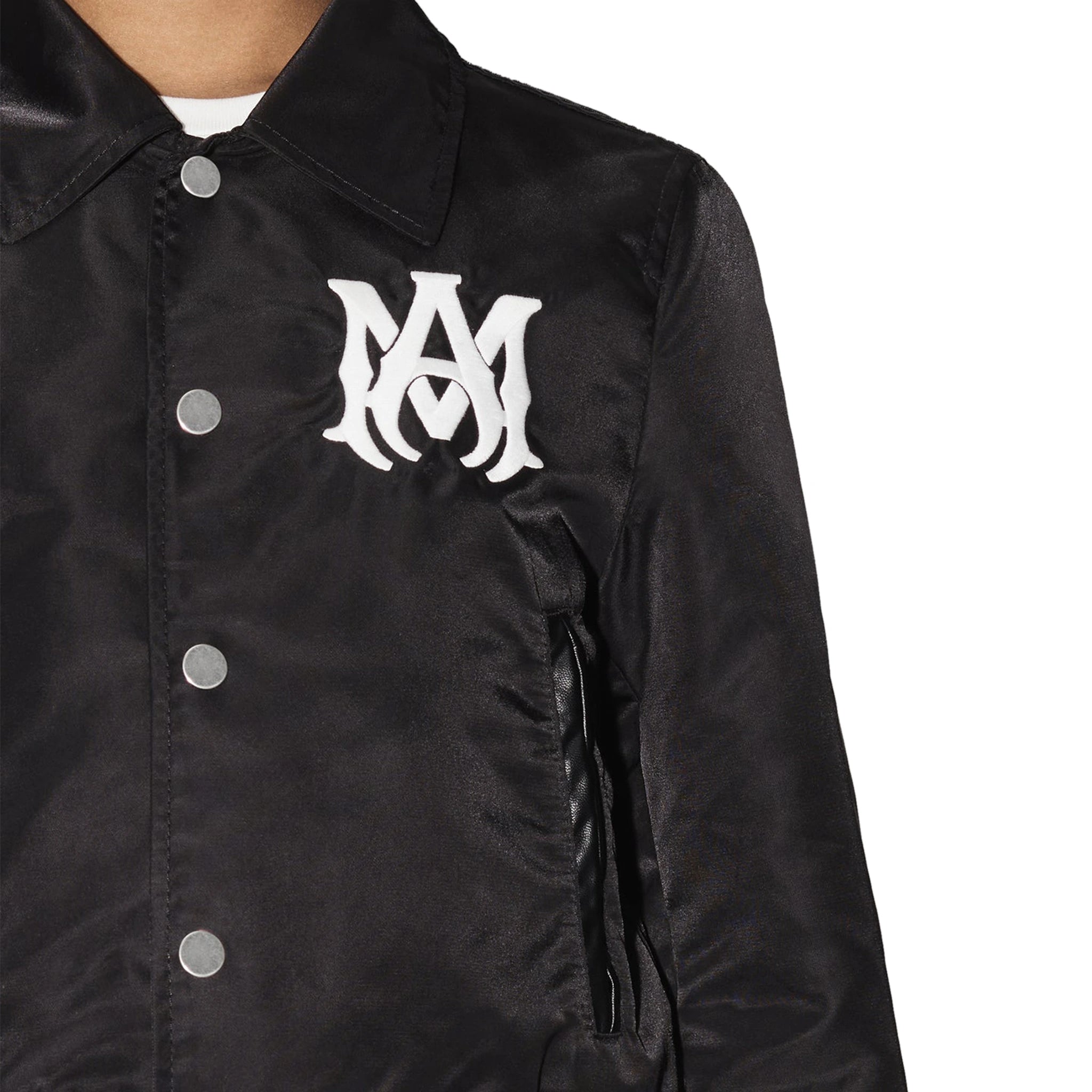 Model Chest view of Amiri Kids Ma Black Coach Jacket PF22KOW001-001