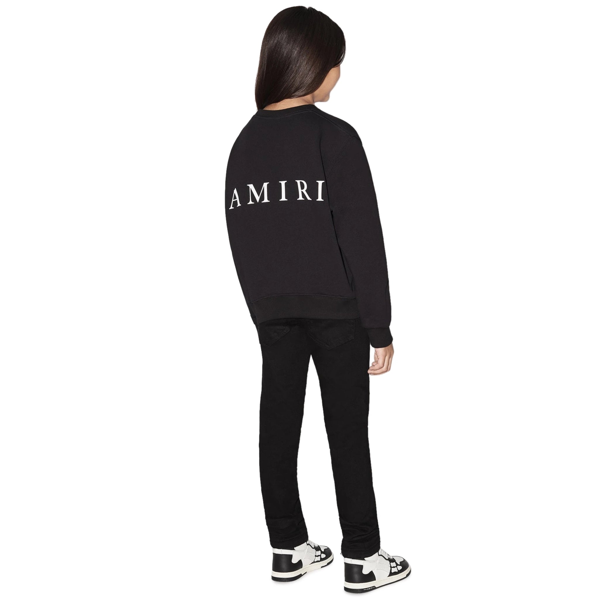 Model back view of Amiri Kids MA Black Sweatshirt PF22KJL005-001