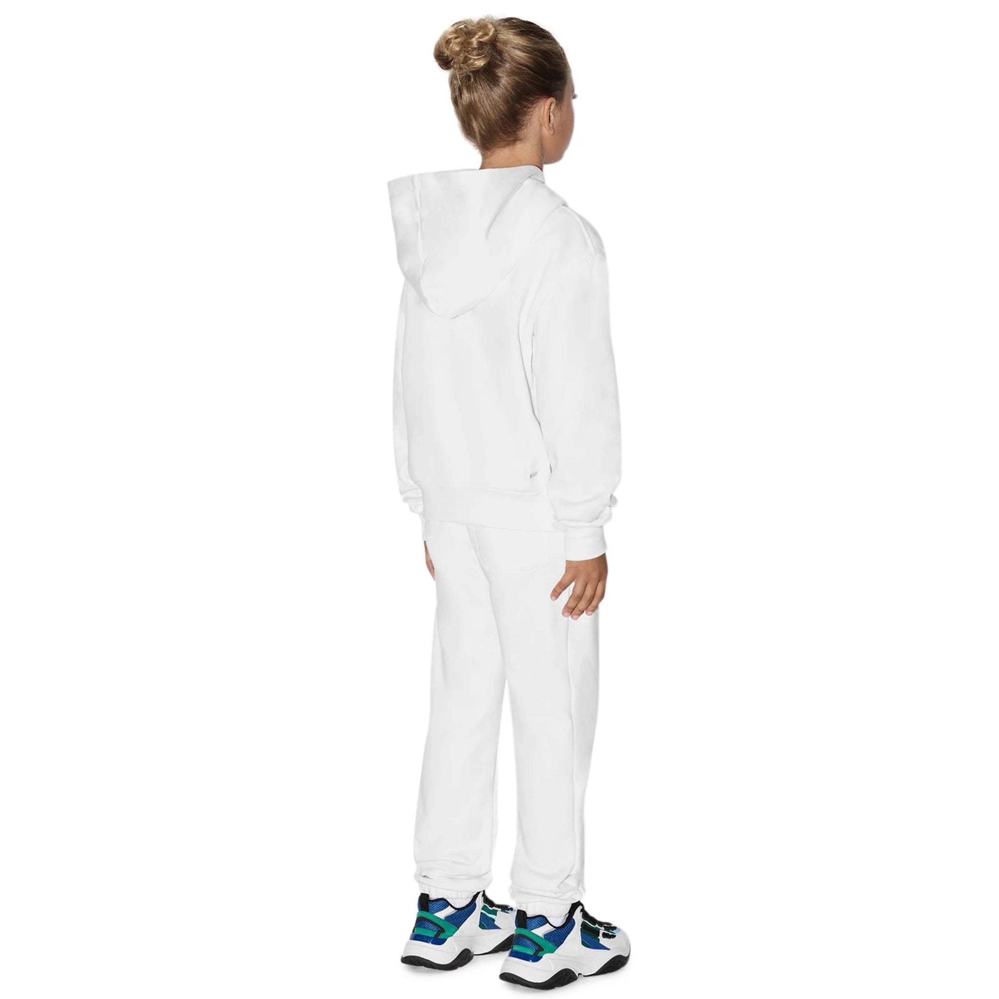 Model back view of Amiri Kids MA Core Logo White Hoodie PS23KJH002-100