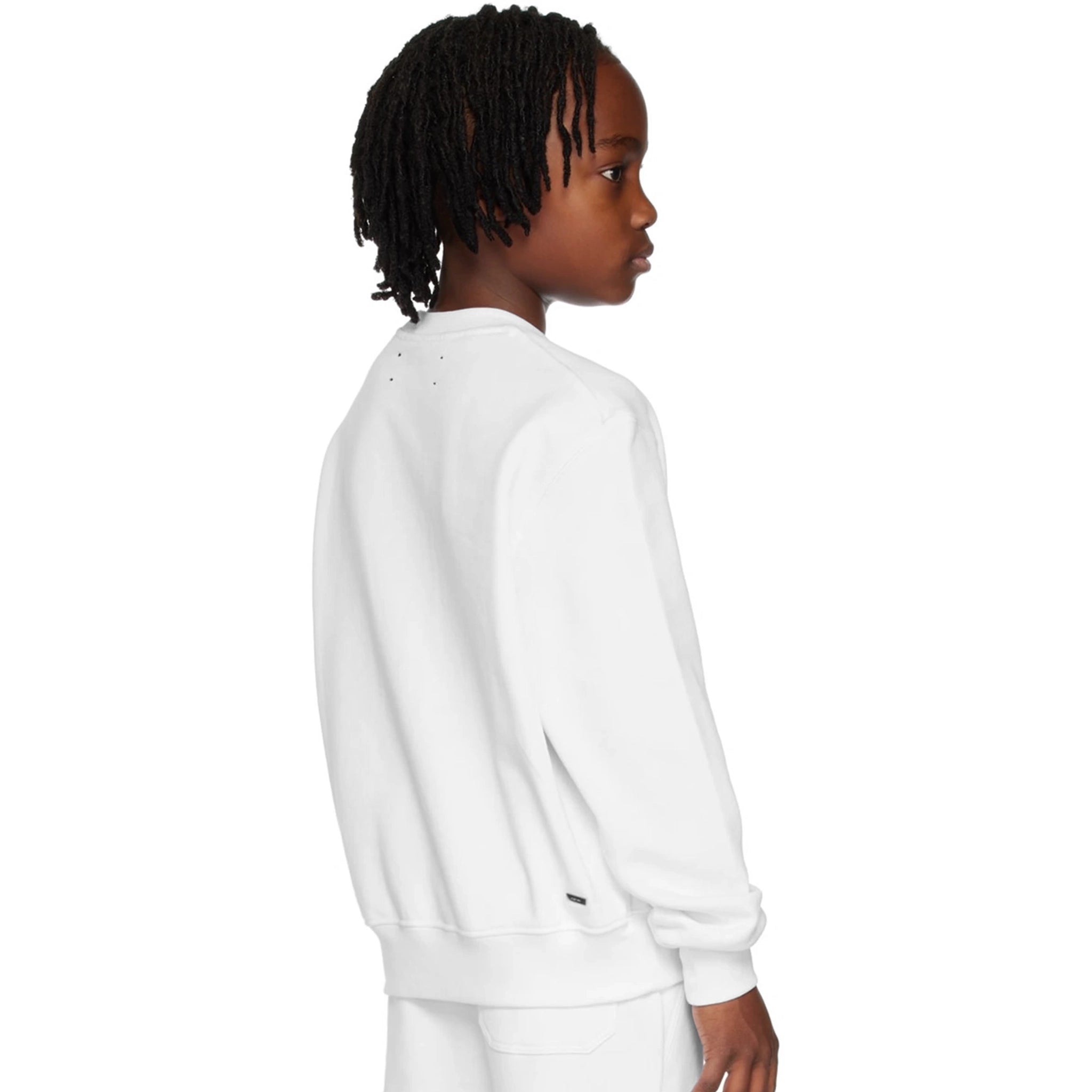 Model back view of Amiri Kids MA Core Logo White Sweatshirt PS23KJC003-100