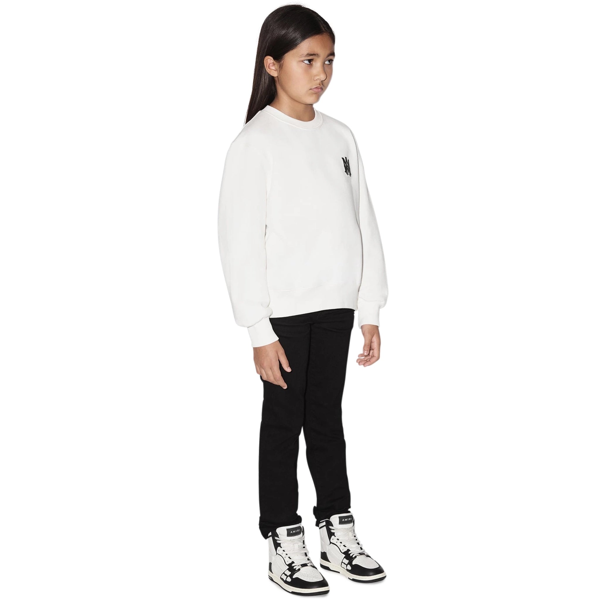 Model side view of Amiri Kids MA White Sweatshirt PF22KJL005-100