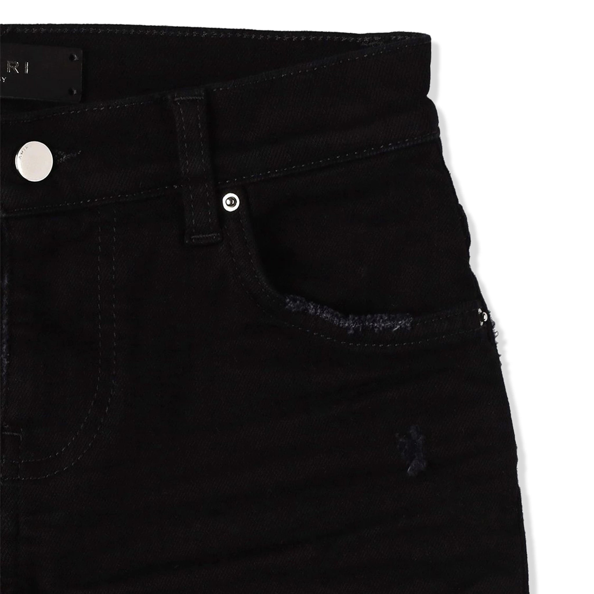 Front pocket view of Amiri Kids Stack Black Jeans PF22KDS004-018