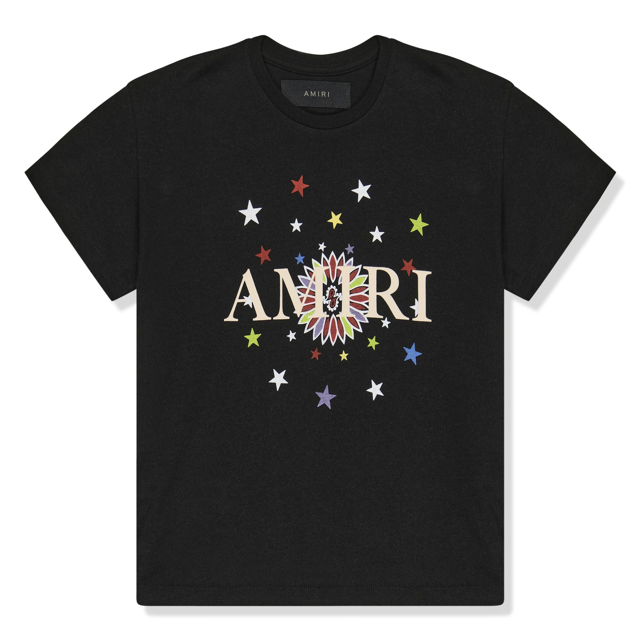 Front view of Amiri Kids Star Graphic Black T Shirt PS23KJT005-001