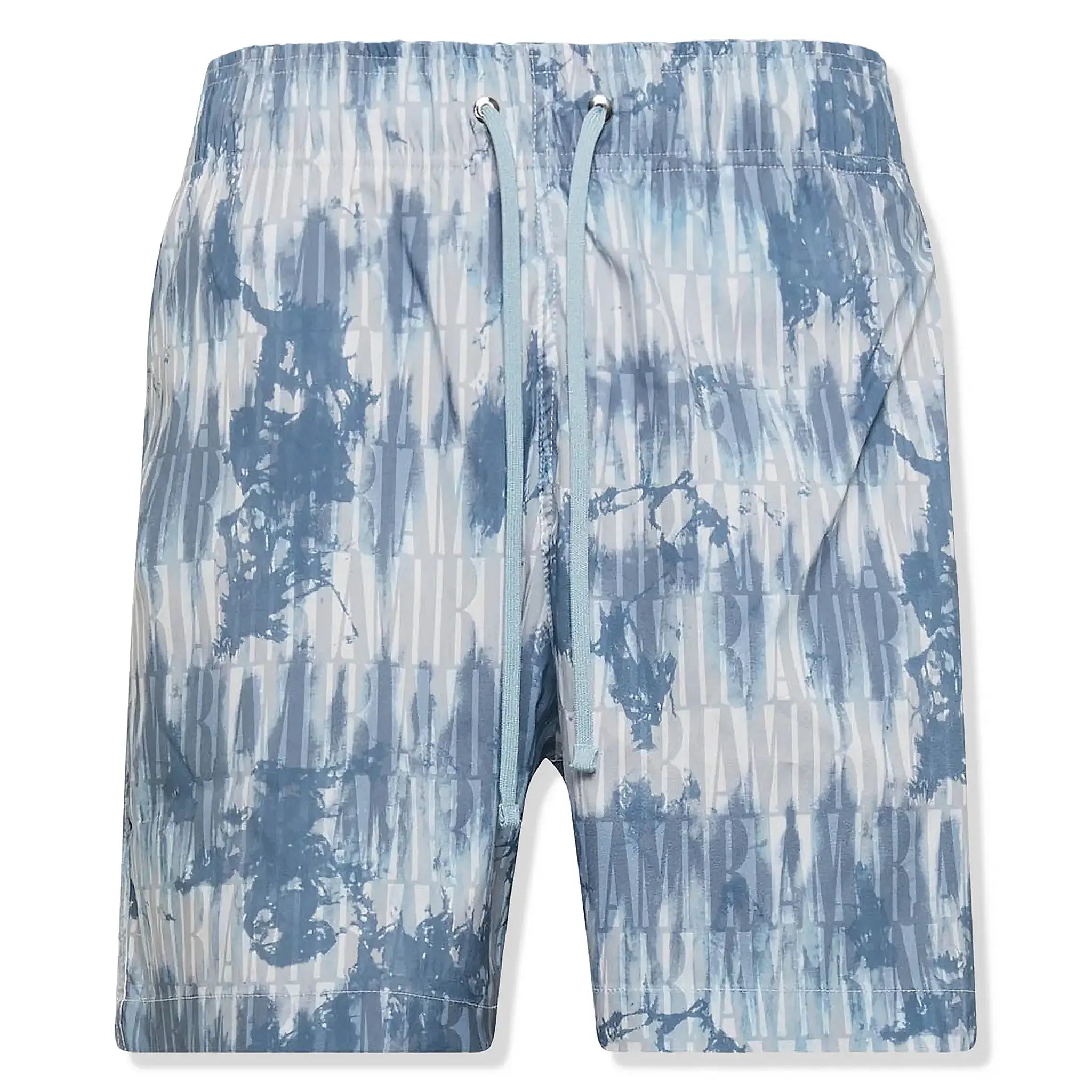 Front view of Amiri Tie Dye Blue Swim Shorts SS23MSB002-420