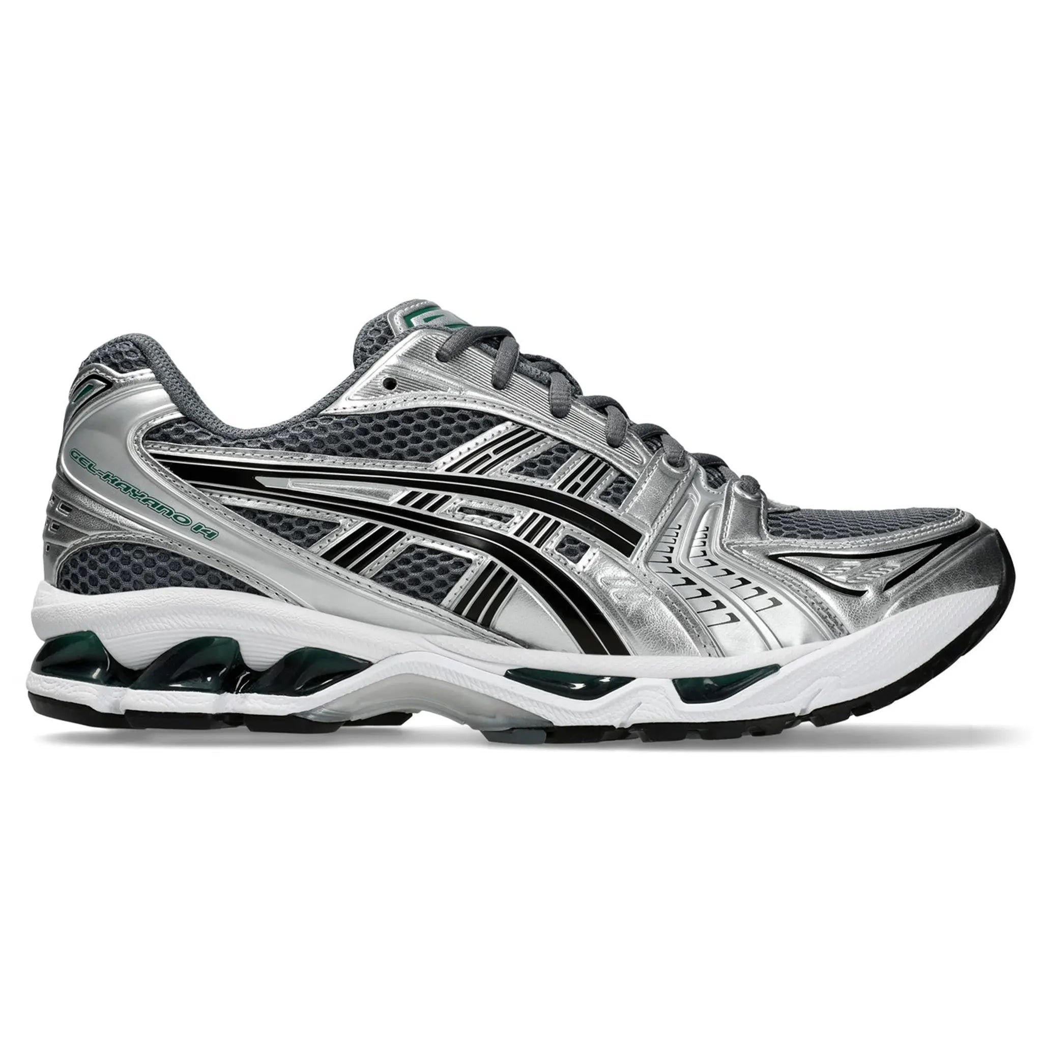 Side view of ASICS Gel-Kayano 14 Metropolis Jasper Green 1203A537-020