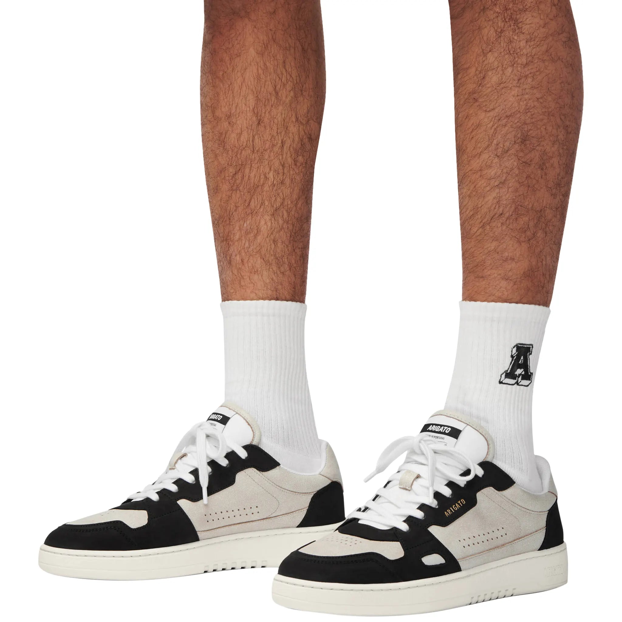 Model view of Axel Arigato Dice Low Beige Black Sneaker F1697004