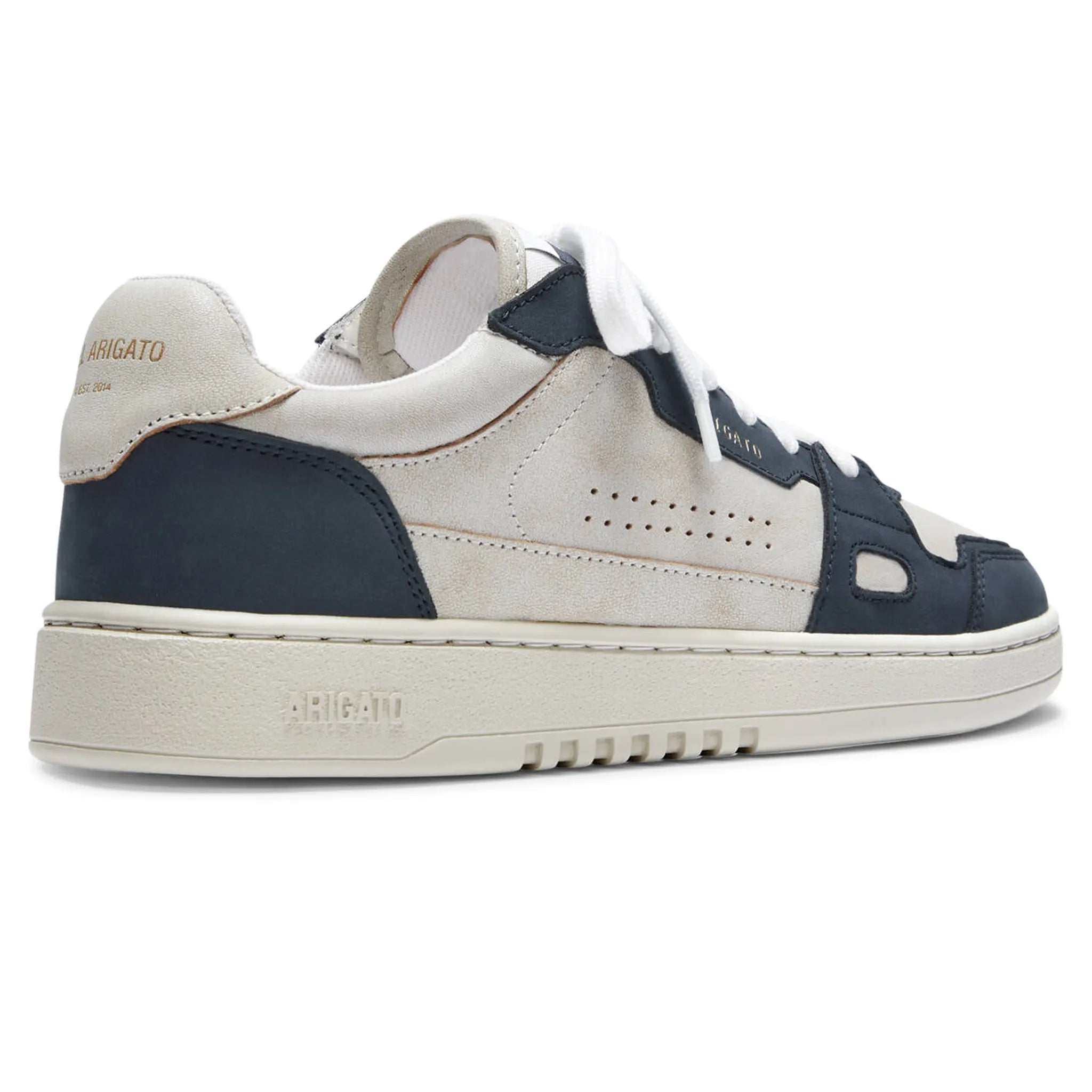 Back view of Axel Arigato Dice Low Beige Blue Sneaker F1697003