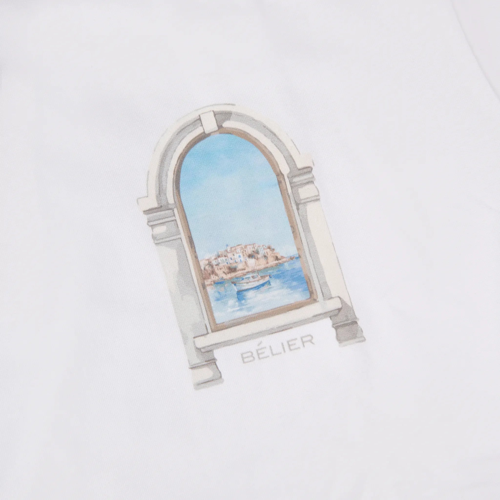 Detail view of Belier Arch View White T Shirt BM-214