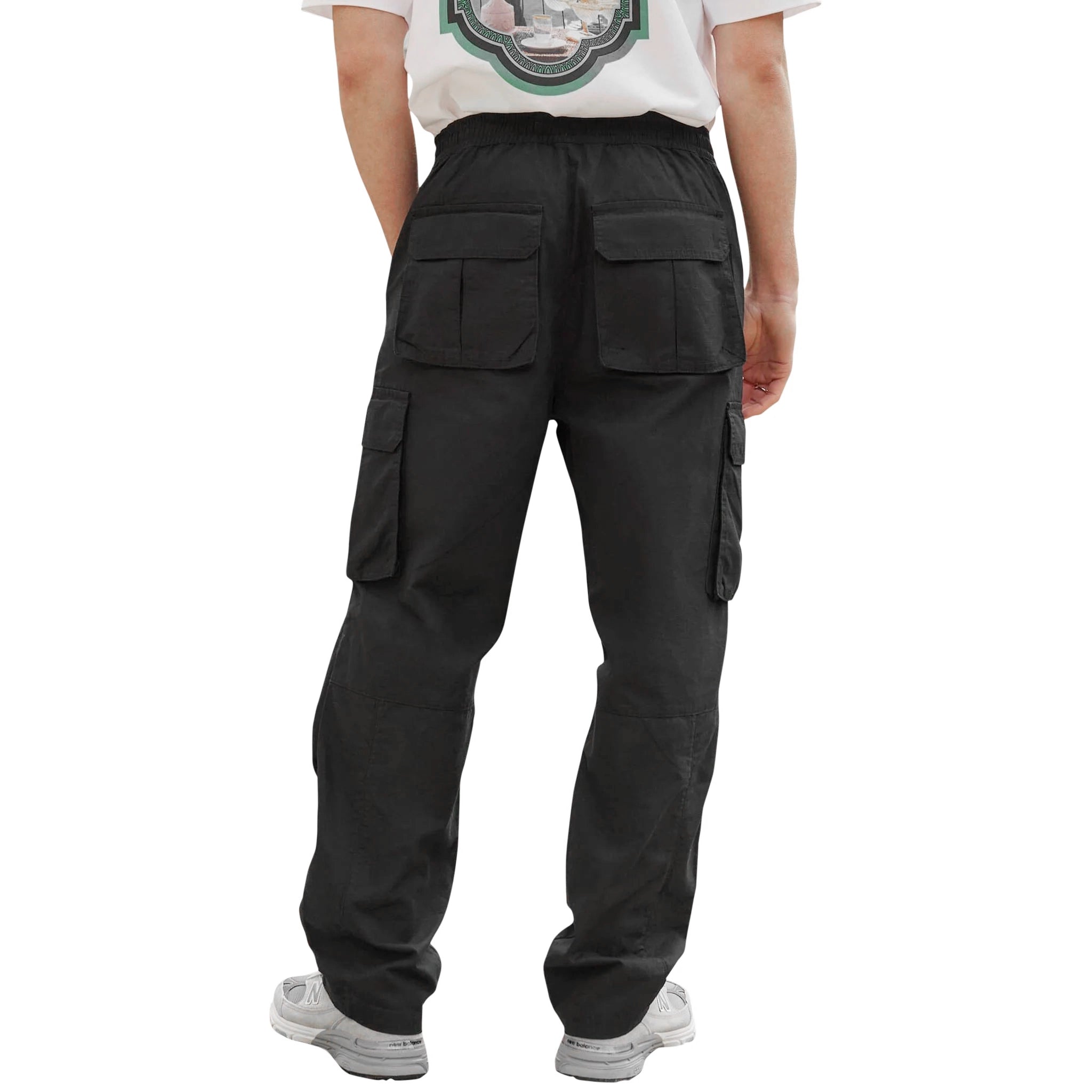 Model back view of Belier Black Ripstop Cargo Pants 