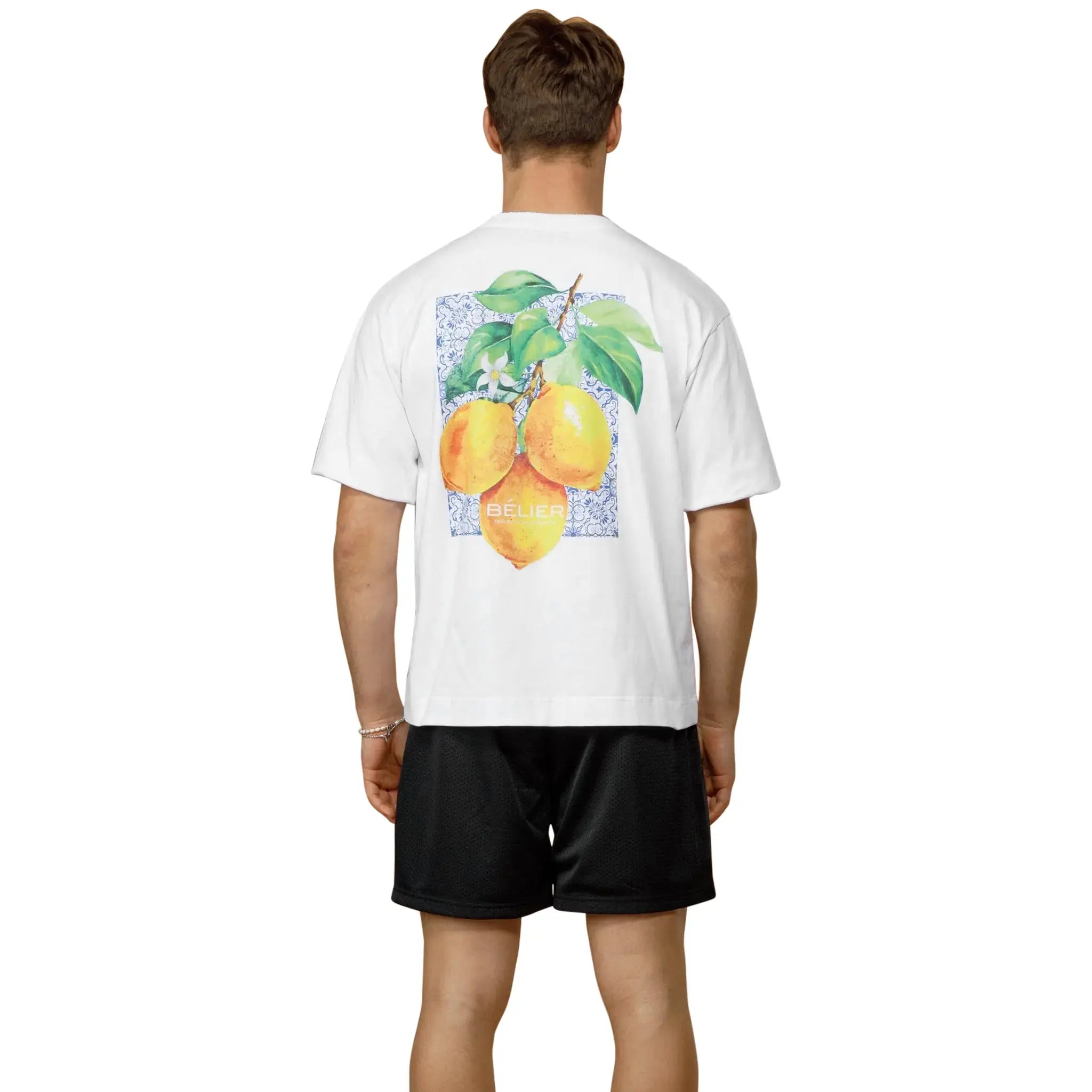 Model back view of Belier Citrus White T Shirt BM-213