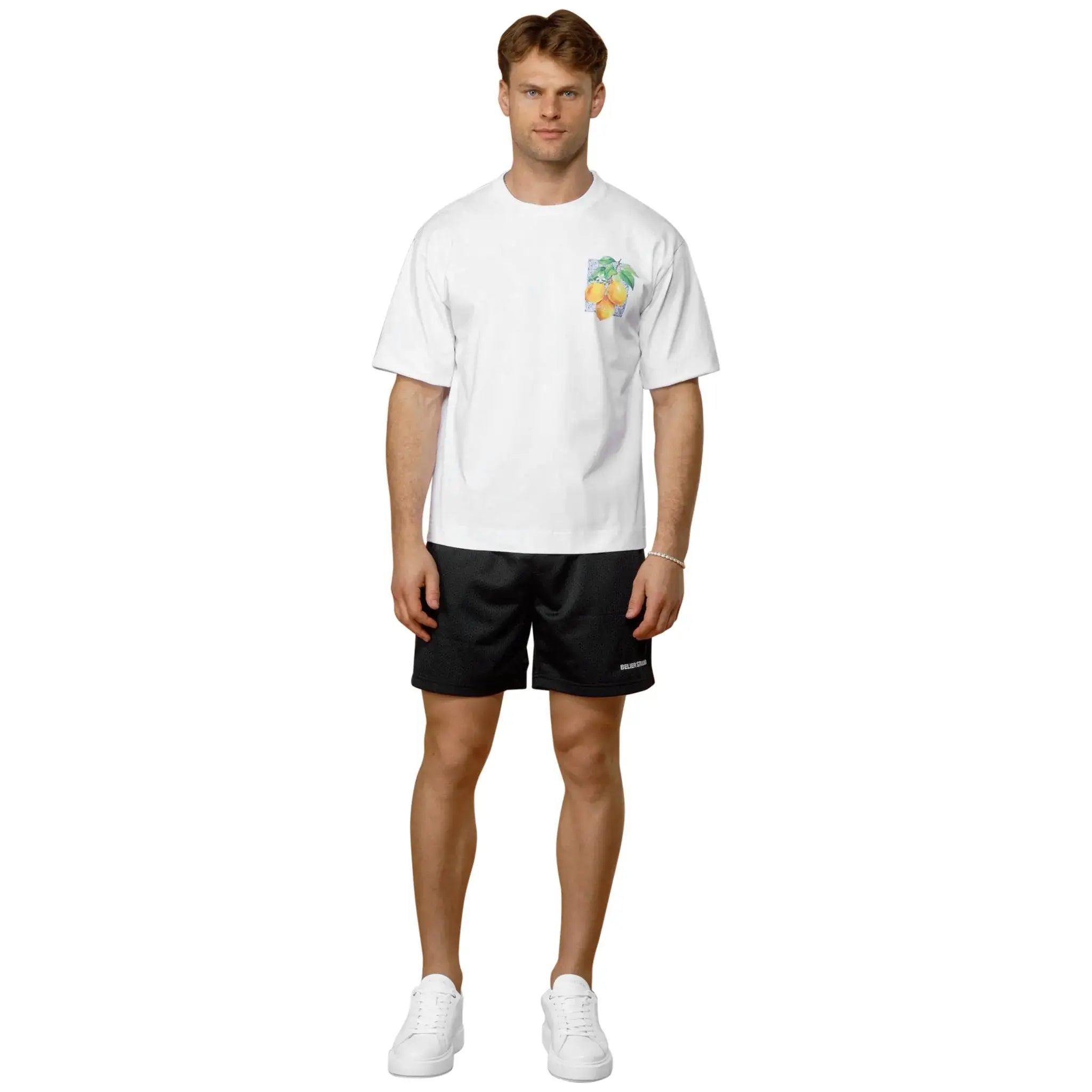 Model front view of Belier Citrus White T Shirt BM-213