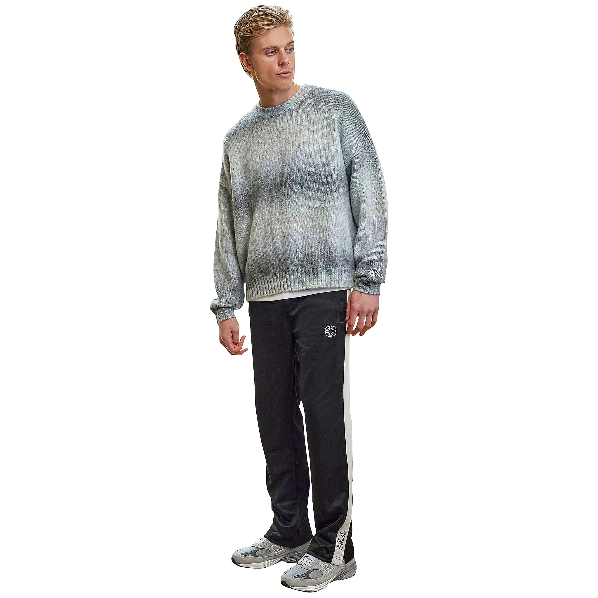 Model front view of Belier Ice Grey Ombre Knit Sweatshirt