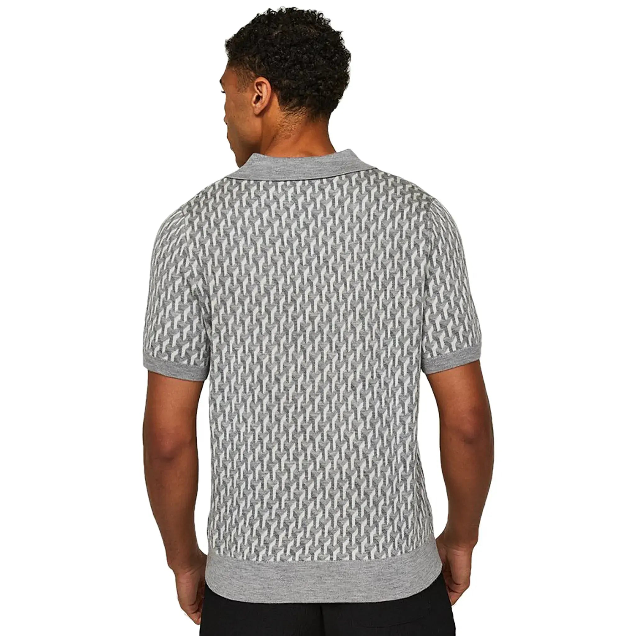 Model back view of Belier Illusion Knit Grey Polo Shirt 4107289