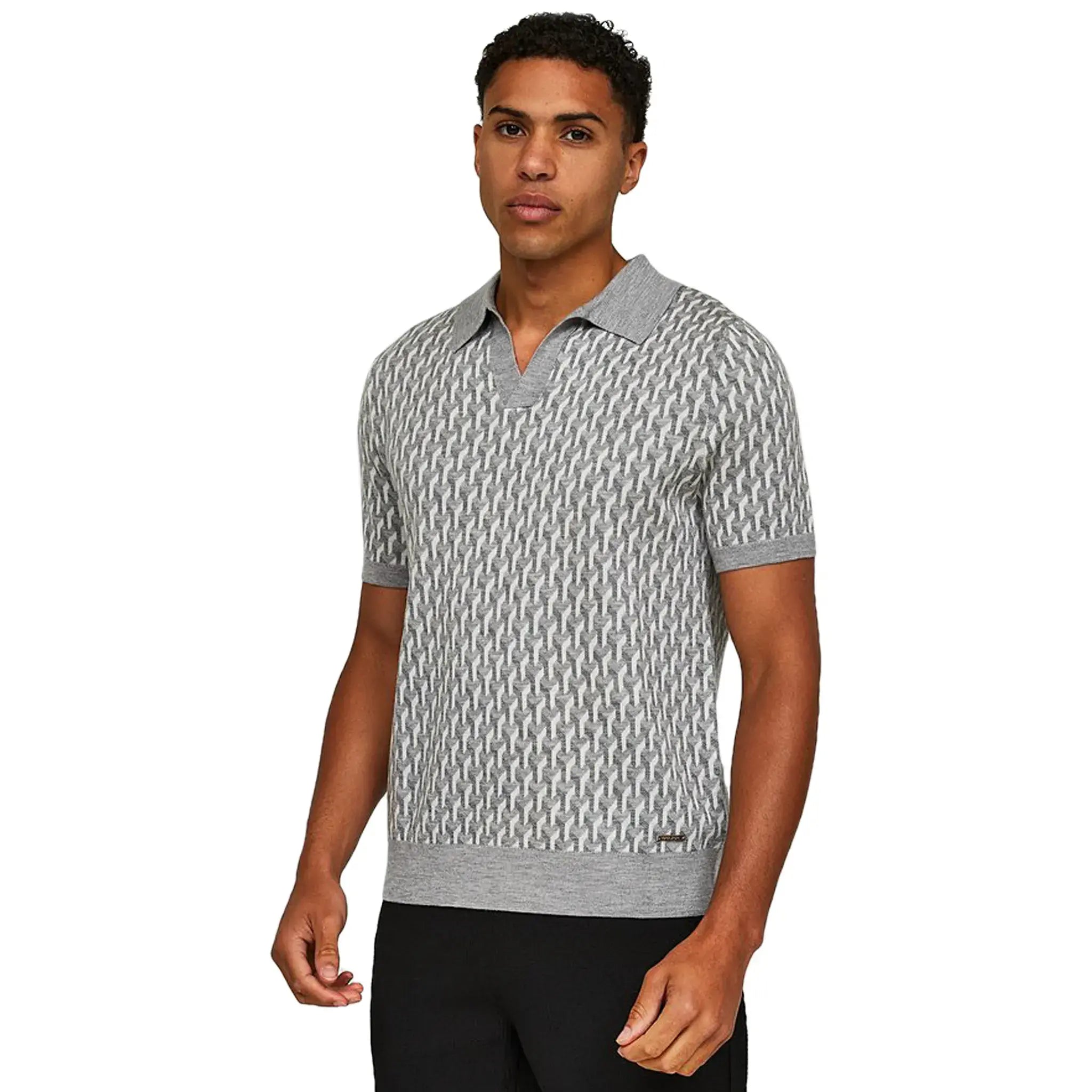 Model front view of Belier Illusion Knit Grey Polo Shirt 4107289