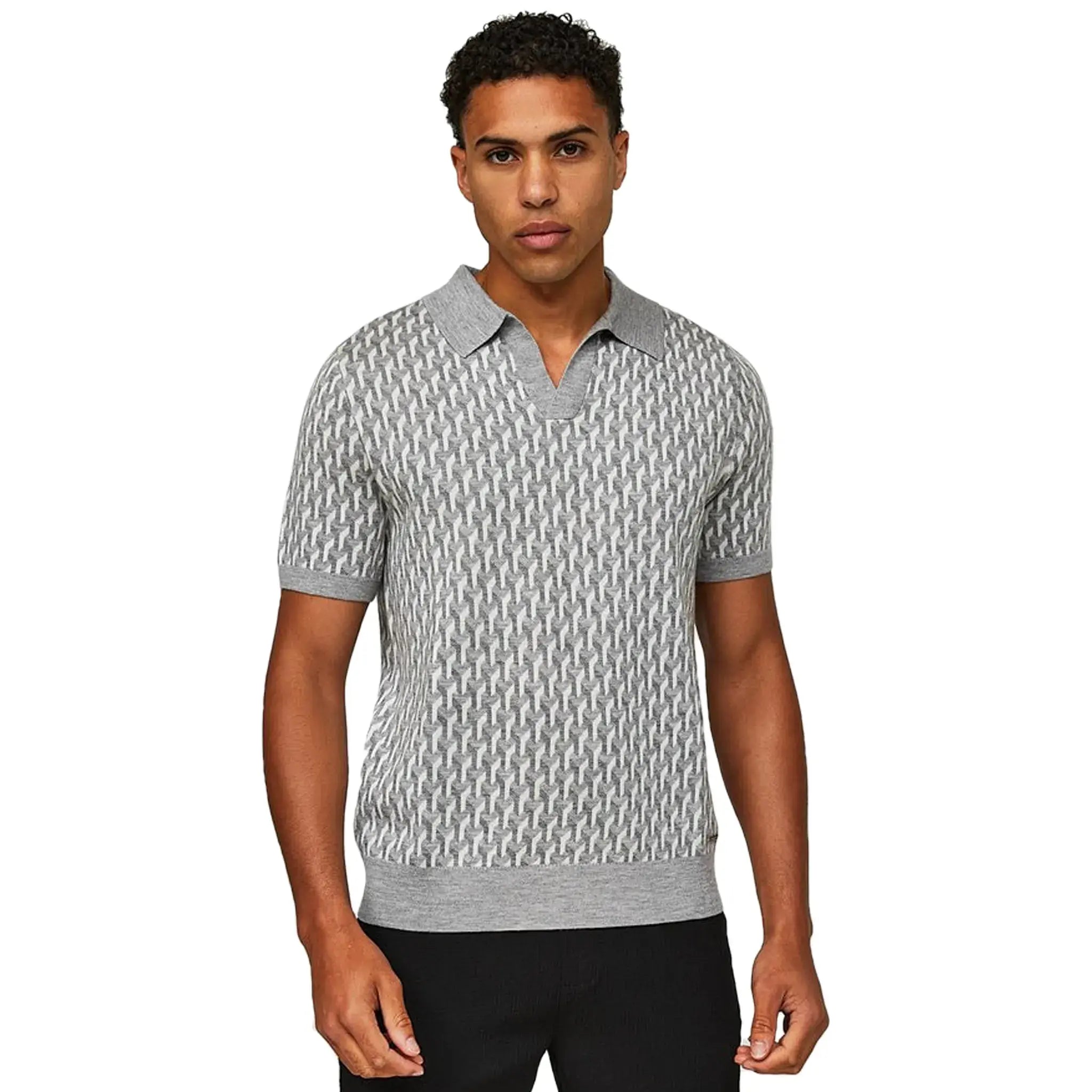 Model front view of Belier Illusion Knit Grey Polo Shirt 4107289