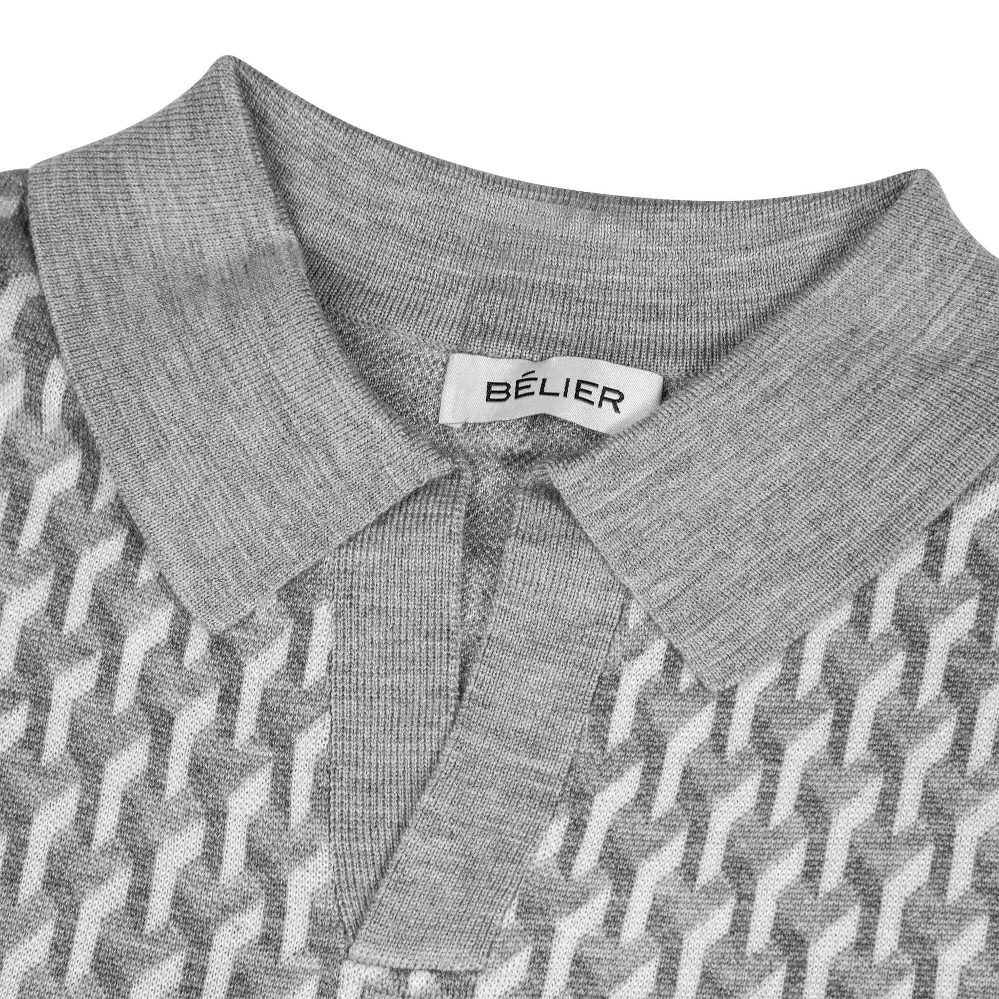 Neck view of Belier Illusion Knit Grey Polo Shirt 4107289