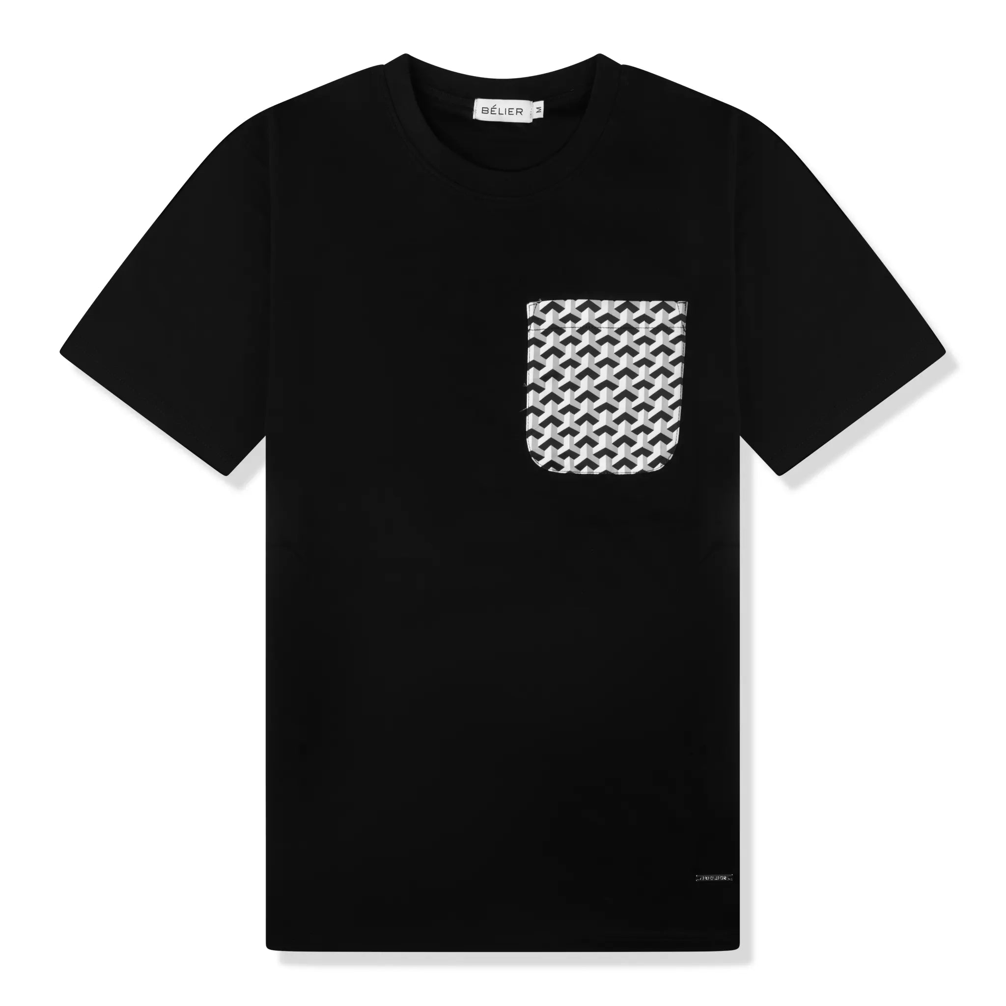 Front view of Belier Illusion Print Black Monochrome Pocket T Shirt BM-169