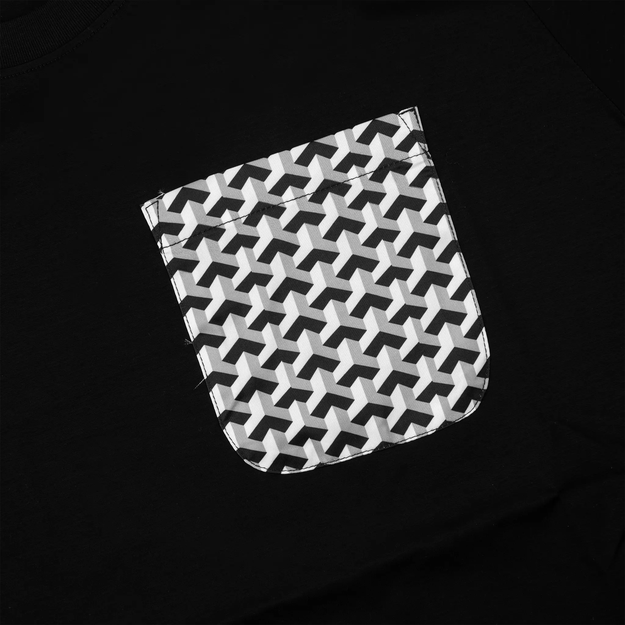 Pocket view of Belier Illusion Print Black Monochrome Pocket T Shirt BM-169