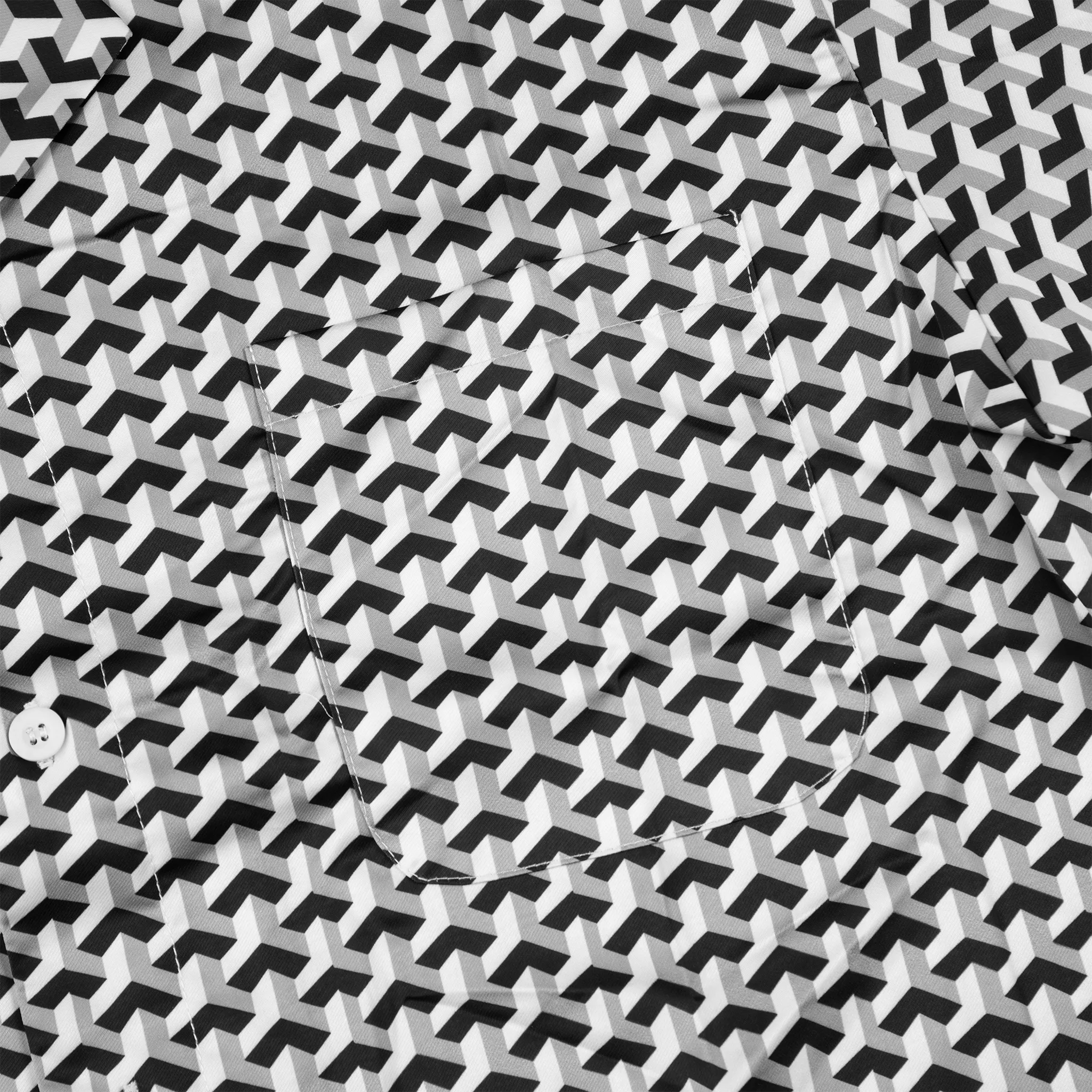 Detail view of Belier Illusion Print Contrast Panel Monochrome Resort Shirt BM-181