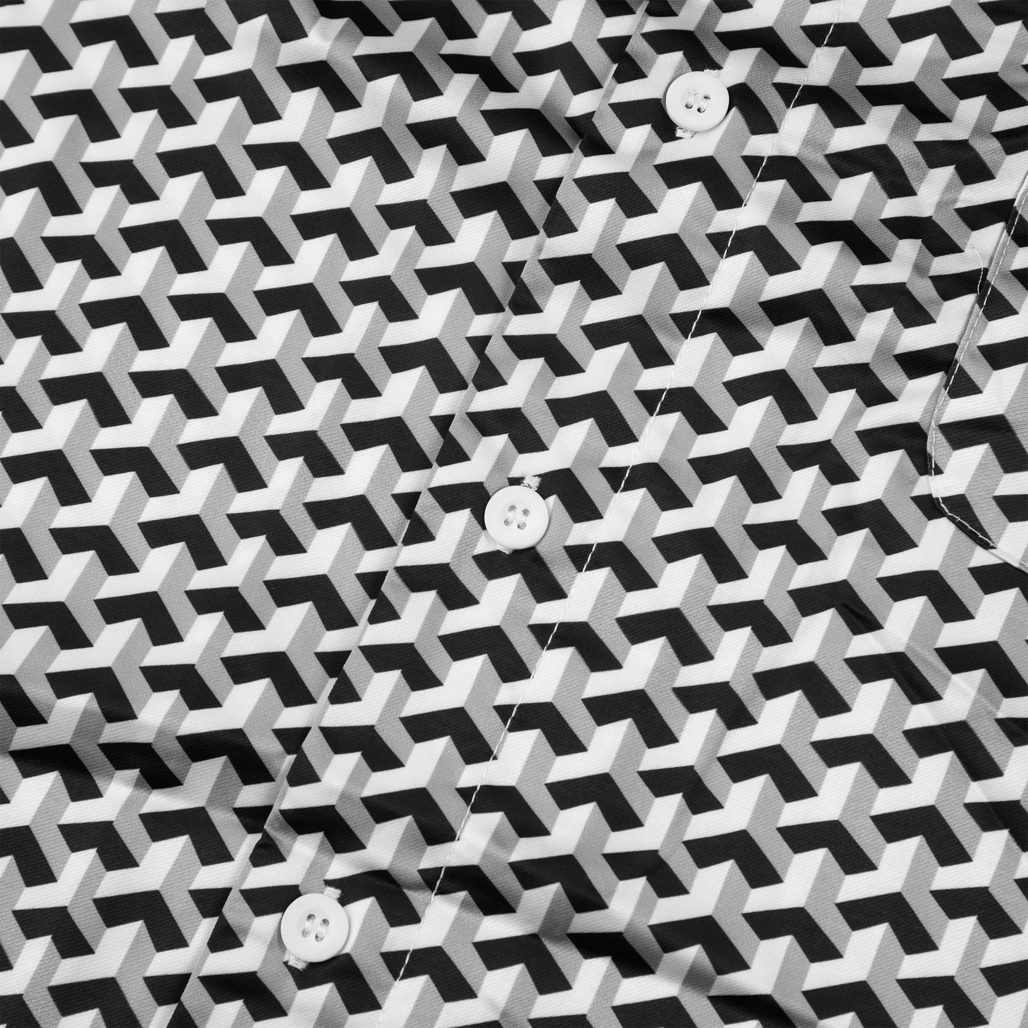 Detail view of Belier Illusion Print Contrast Panel Monochrome Resort Shirt BM-181