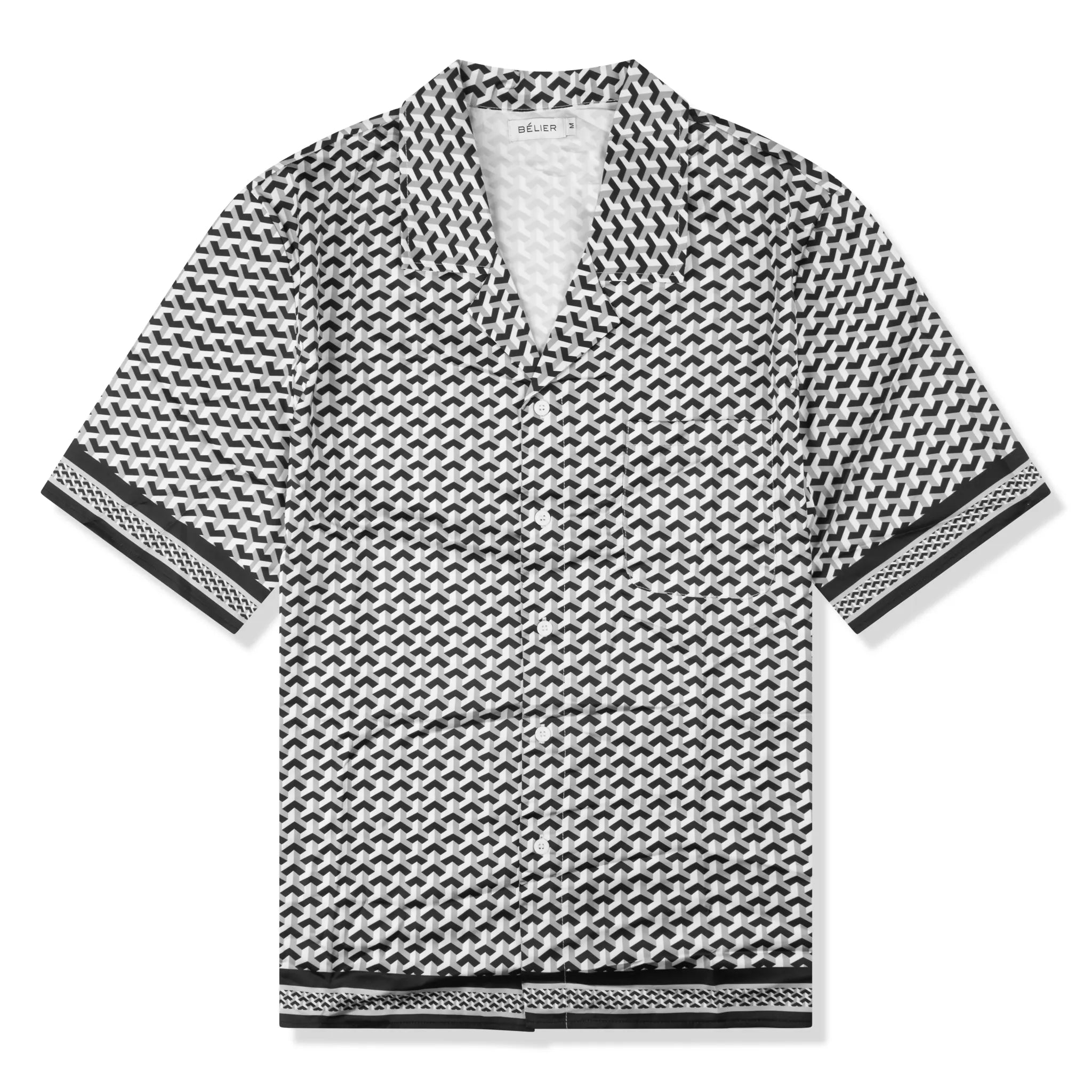 Front view of Belier Illusion Print Contrast Panel Monochrome Resort Shirt BM-181