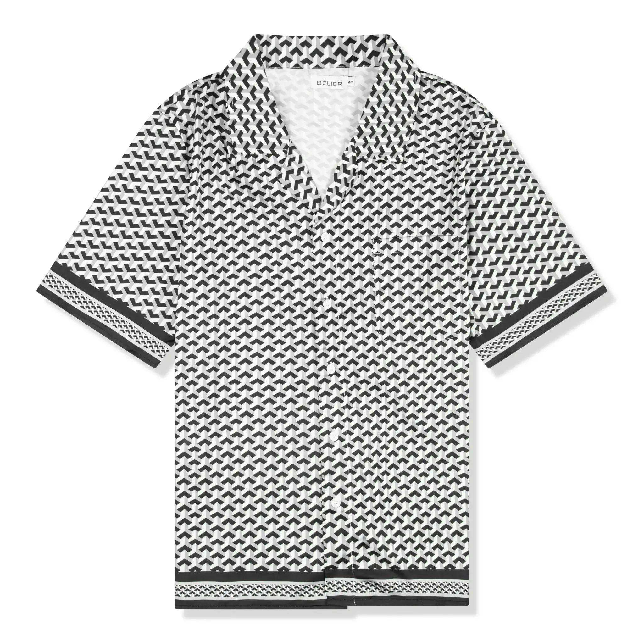 Front view of Belier Illusion Print Contrast Panel Monochrome Resort Shirt BM-181