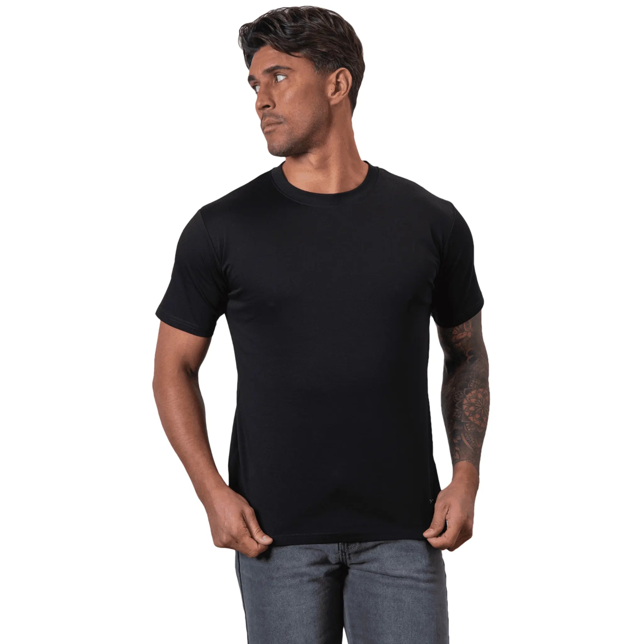 Front Detail view of Belier Mercerised Cotton Short Sleeve Premium Black T Shirt BM-125