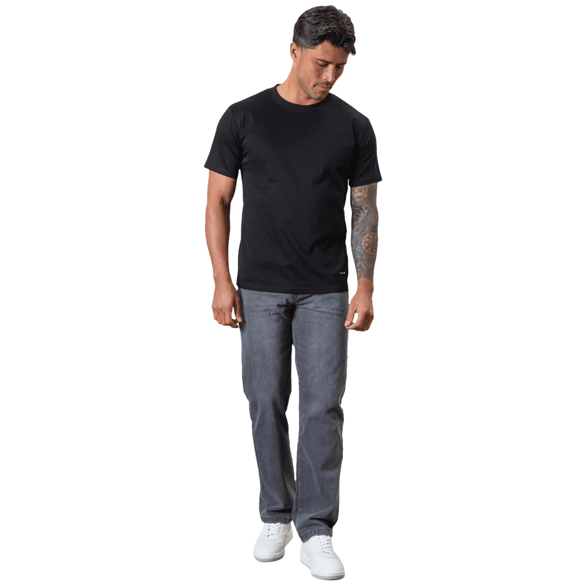 Model Front view of Belier Mercerised Cotton Short Sleeve Premium Black T Shirt BM-125