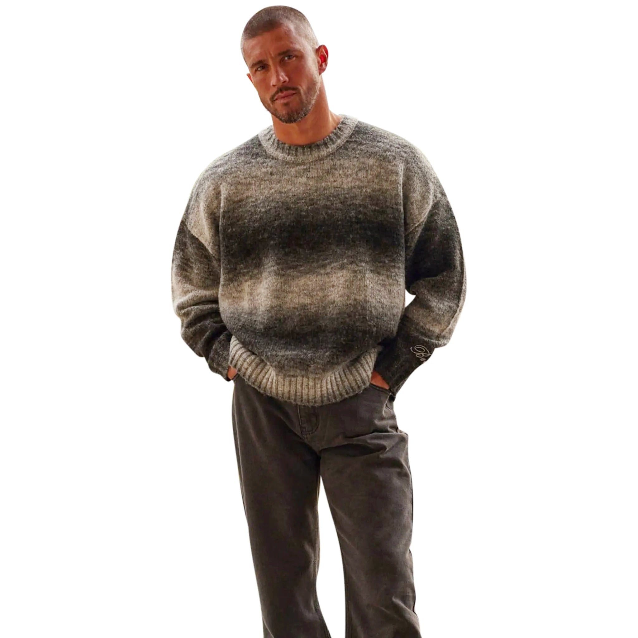 Model front view of Belier Monochrome Ombre Oversized Knit Jumper 