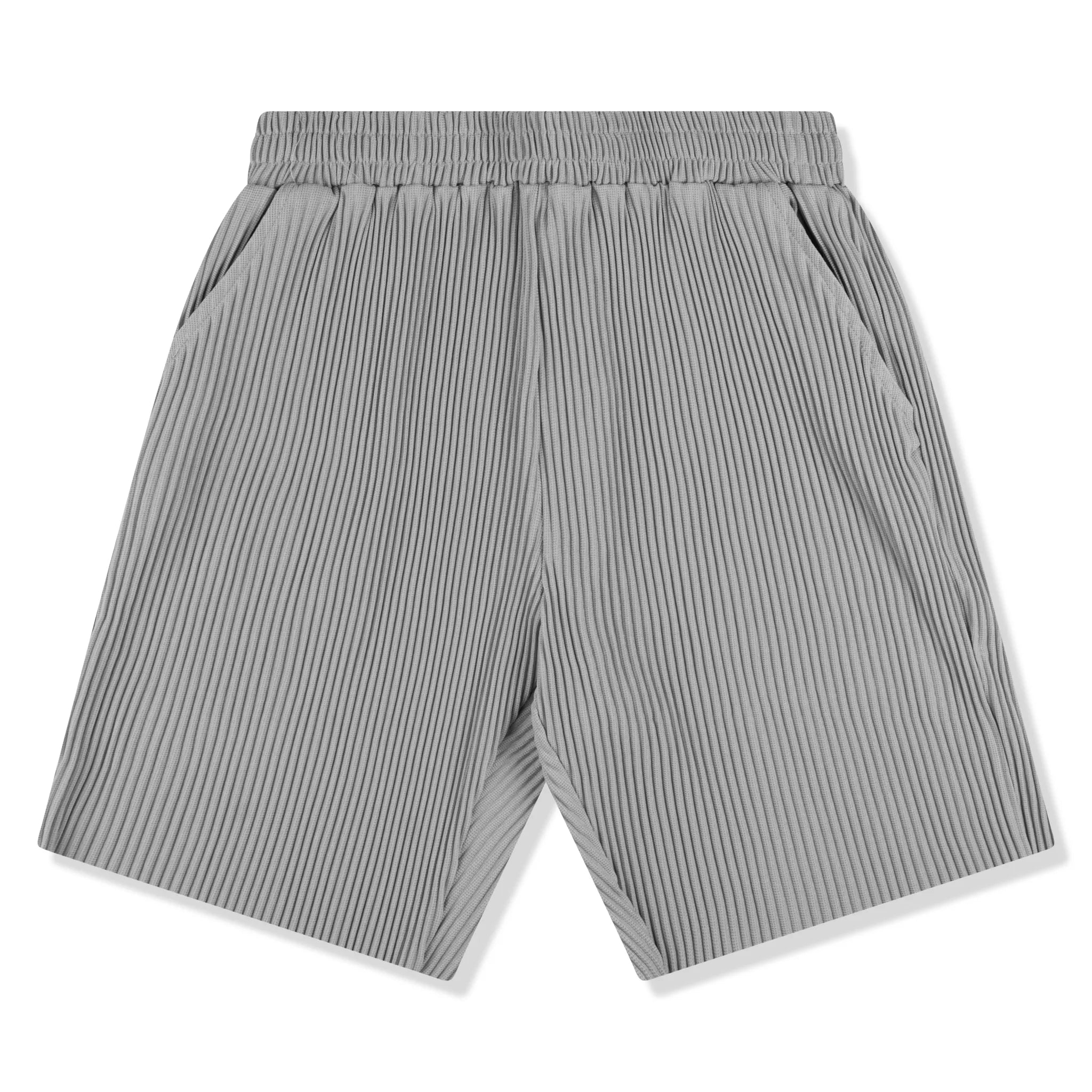 Front view of Belier Pleated Light Grey Shorts BM-075