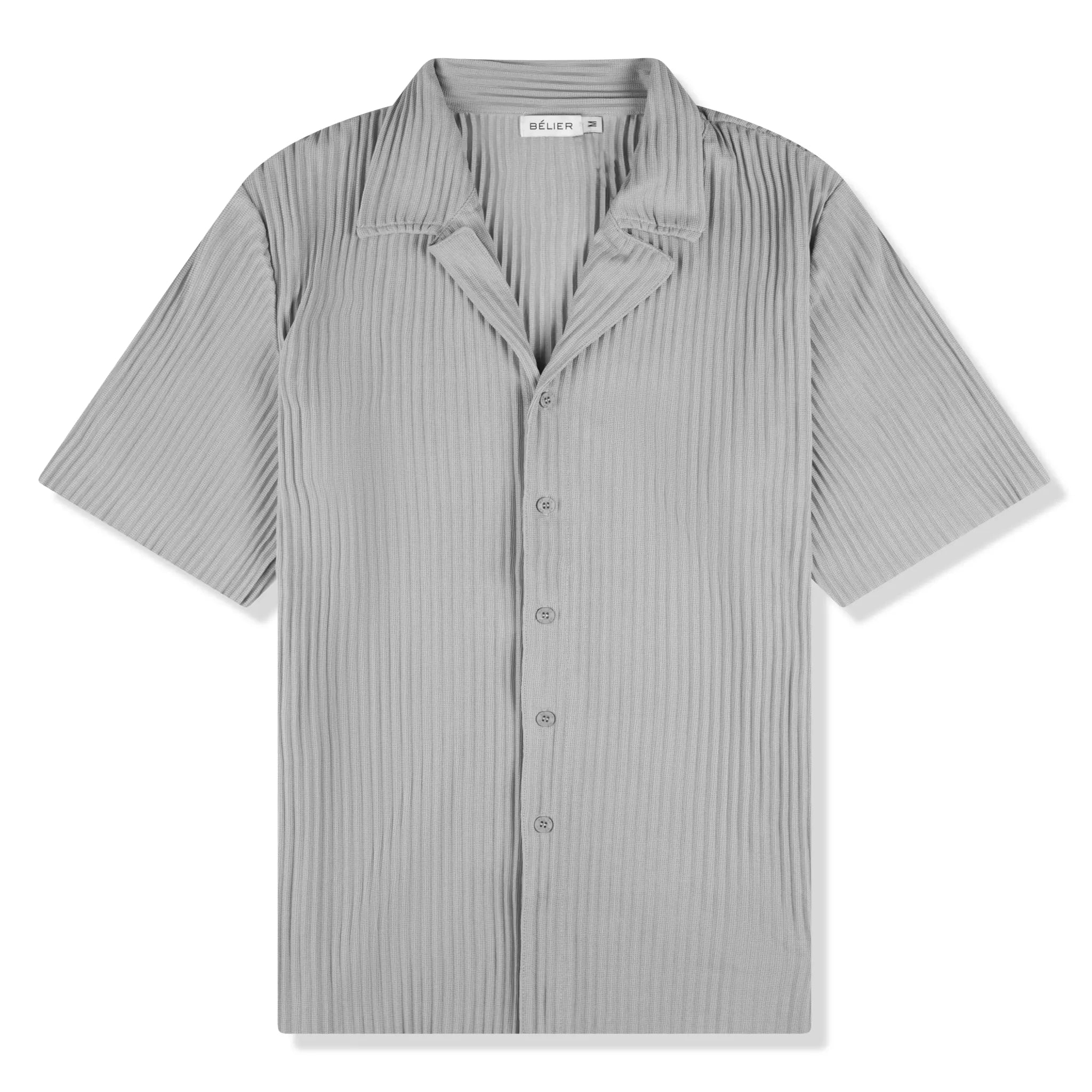 Front view of Belier Pleated Short Sleeve Black Resort Shirt BM-073