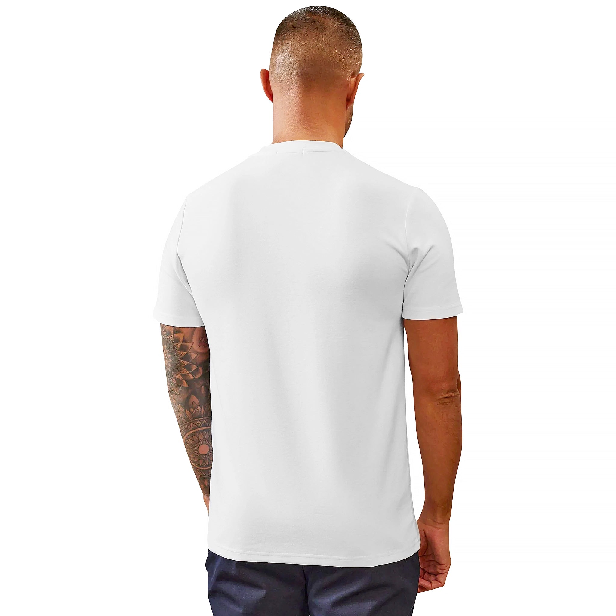 Model back view of Belier Premium White T Shirt BM264WHT