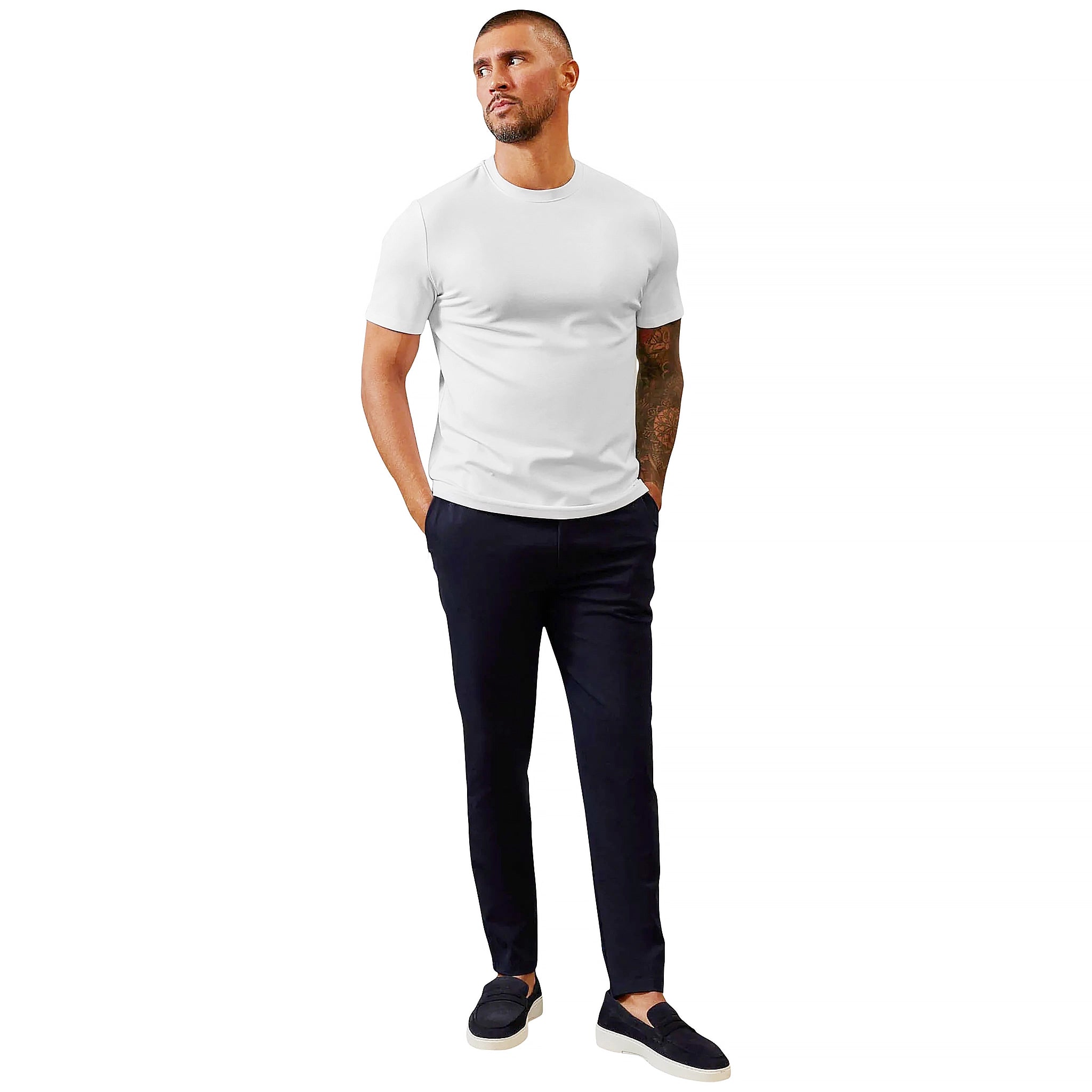 Model front view of Belier Premium White T Shirt BM264WHT