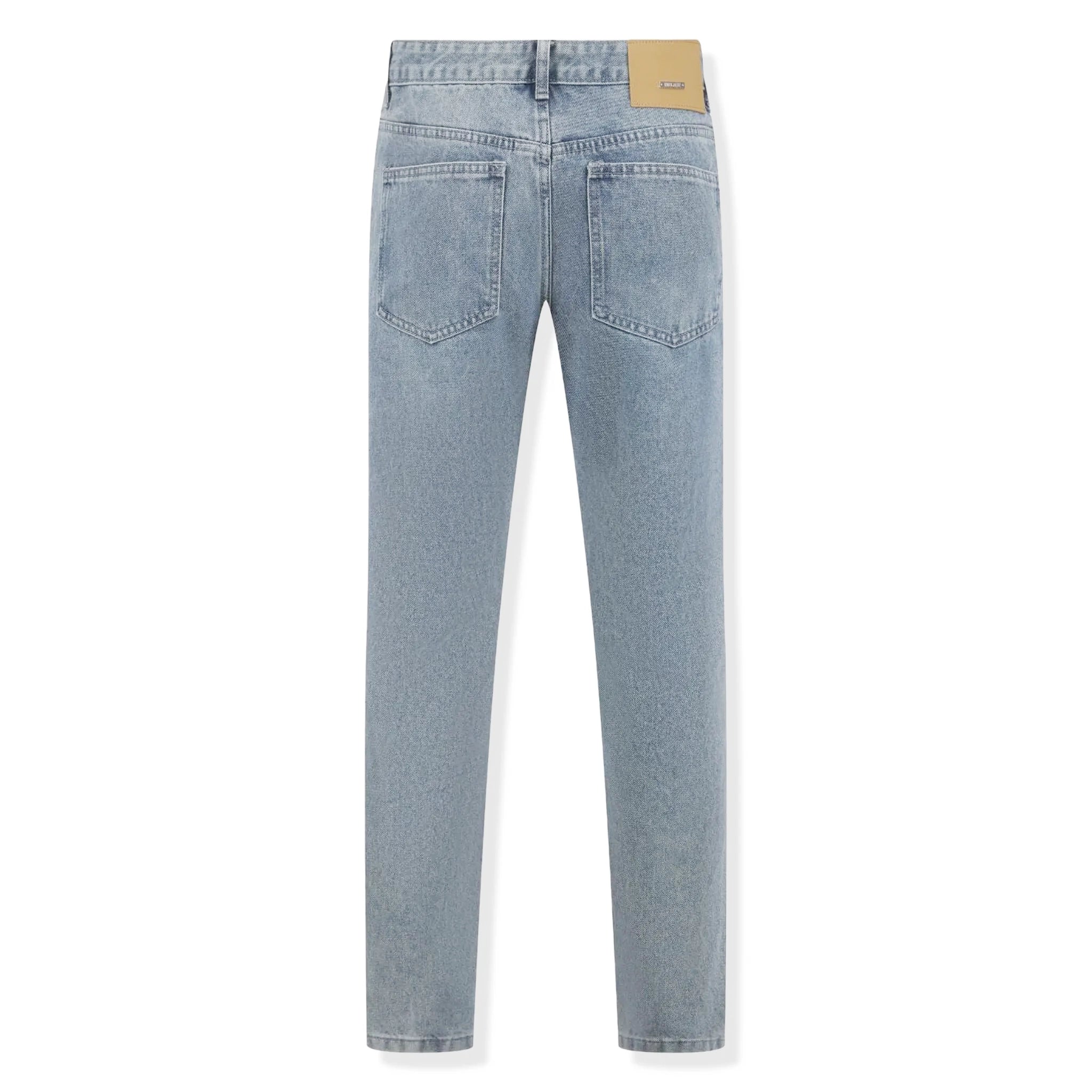 Back view of VLogo patch straight-leg Bershka jeans