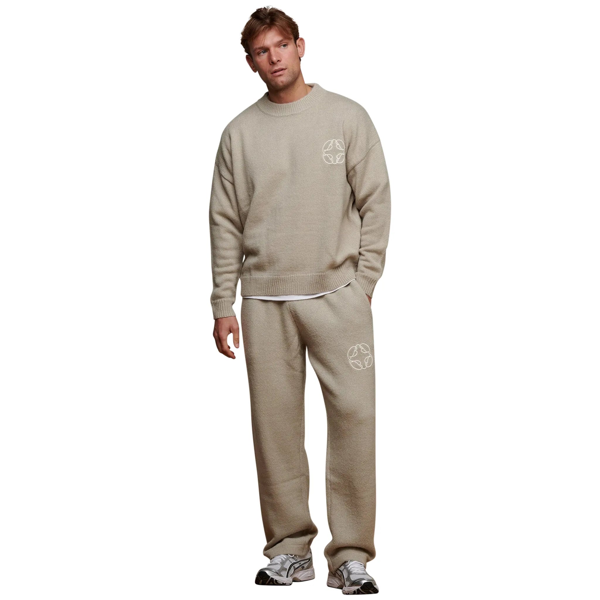 Model front view of Belier Taupe Mohair Knit Sweatpants