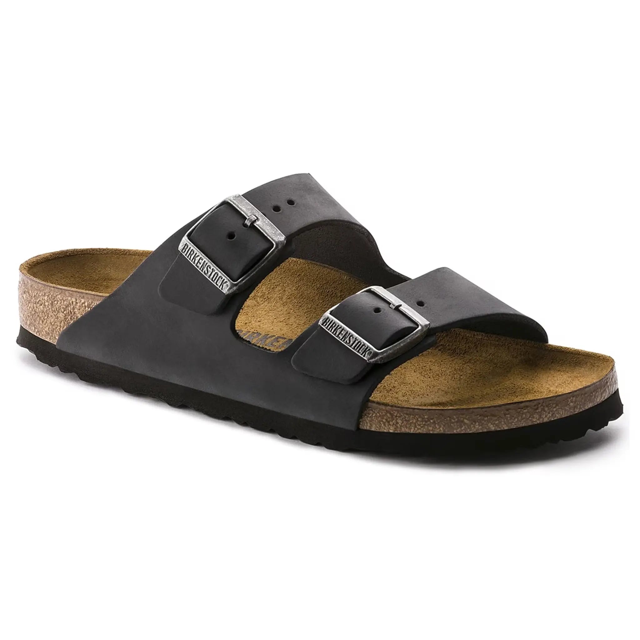 Front Side view of Birkenstock Arizona Oiled Sandals Black