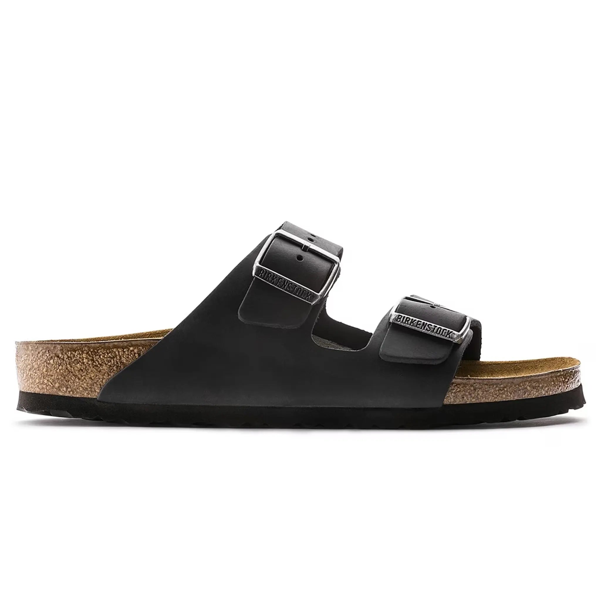 Side view of Birkenstock Arizona Oiled Sandals Black