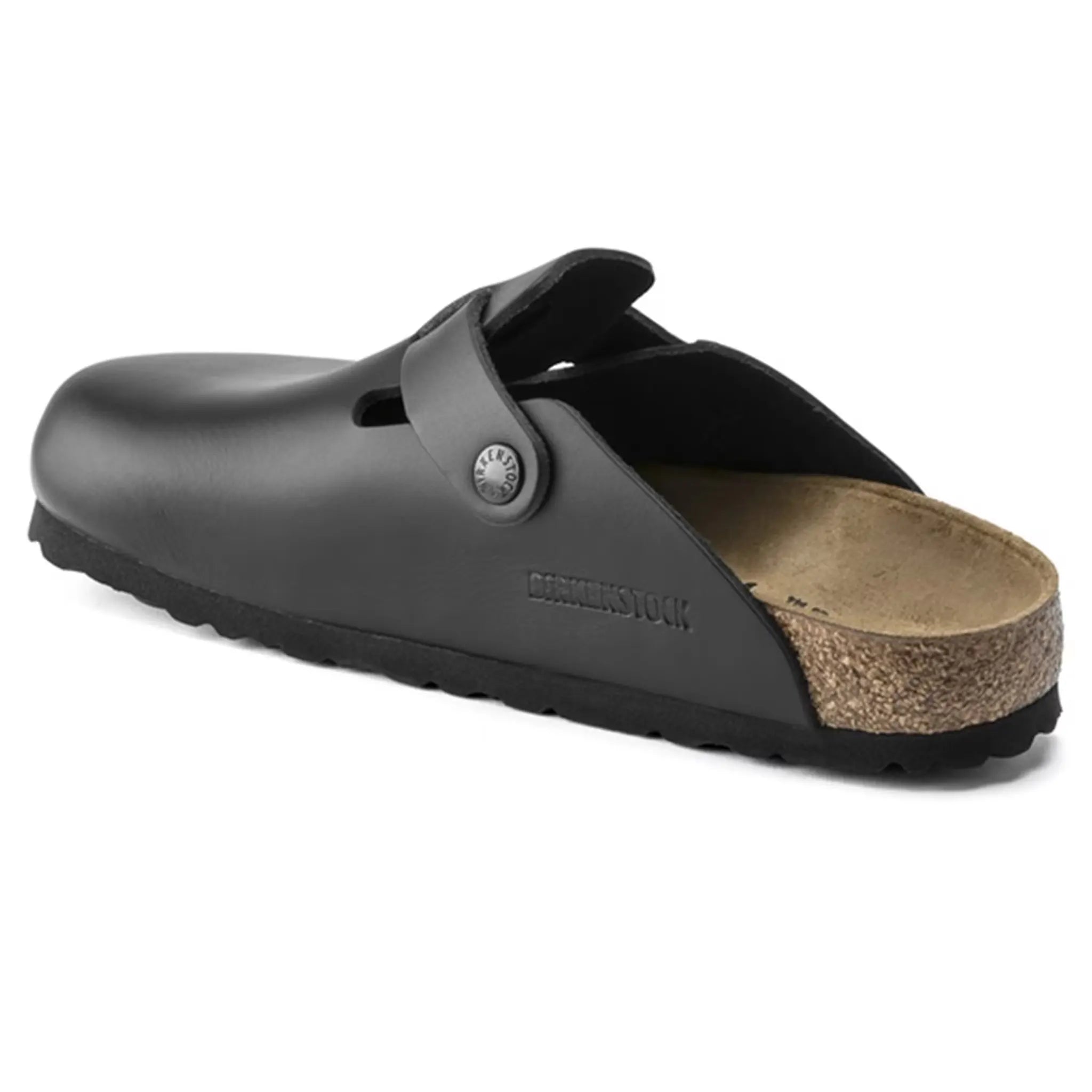 Back Side view of Birkenstock Boston Leather Sandals Black