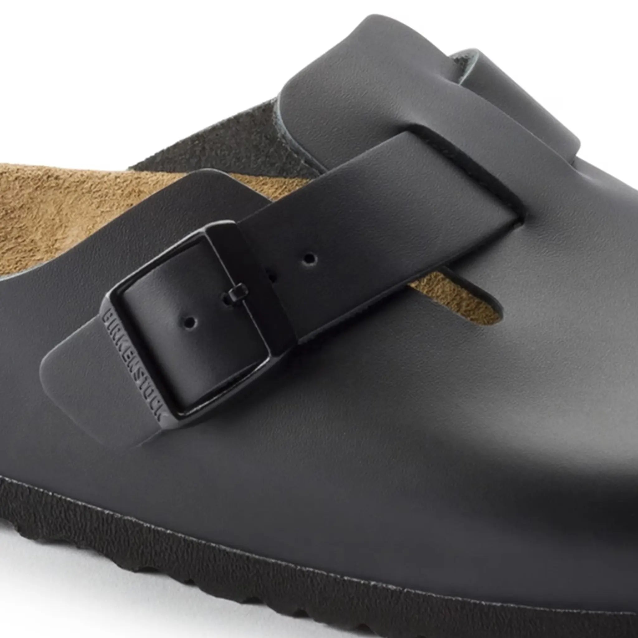 Detail view of Birkenstock Boston Leather Sandals Black