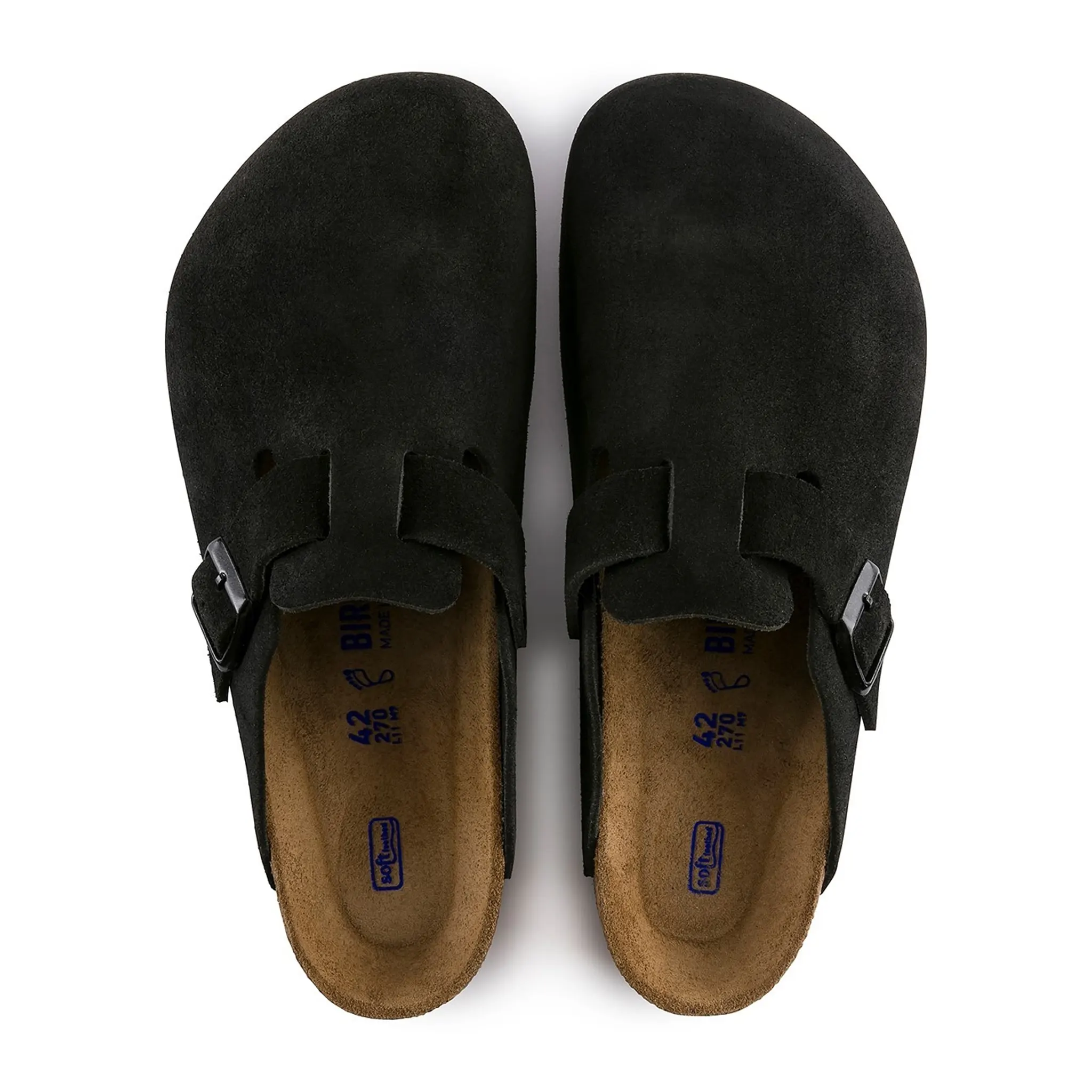 Top view of Birkenstock Boston Suede Flat Sandals Black (W)