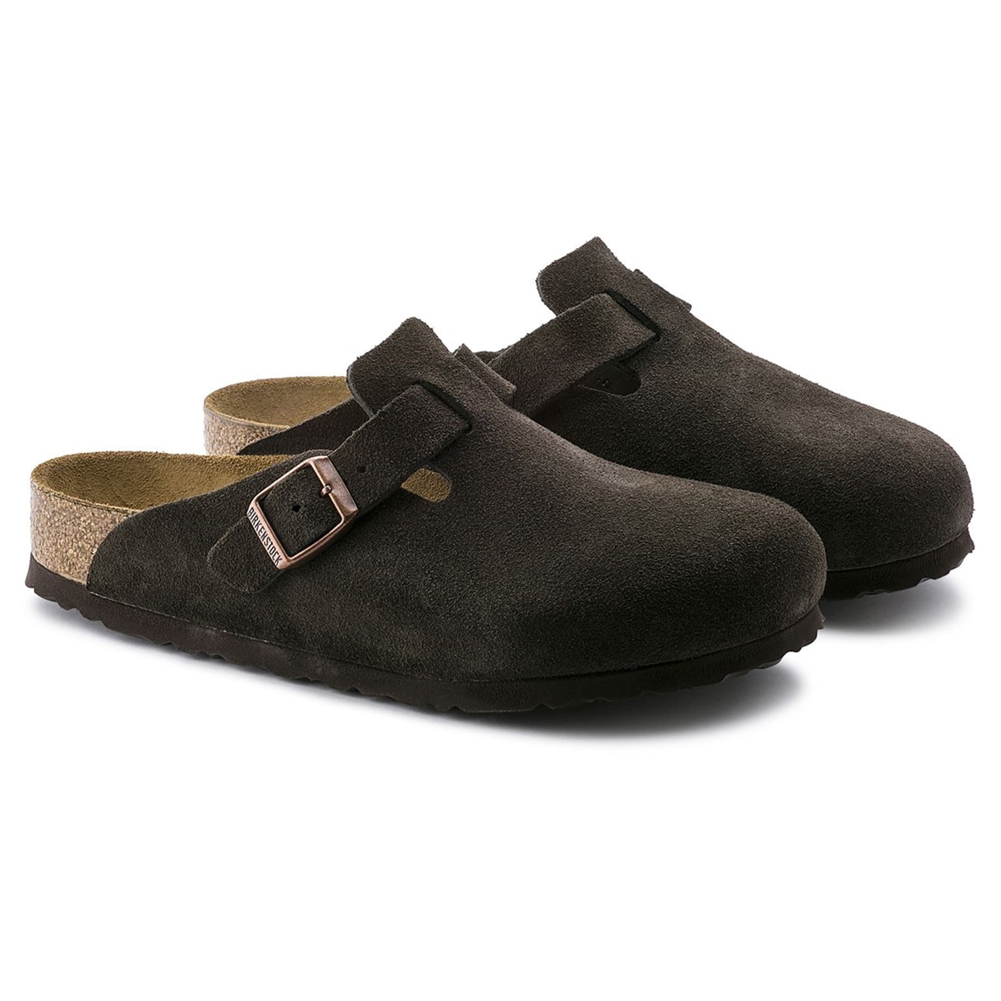 Front Side view of Birkenstock Boston Suede Flat Sandals Mocha 0660461