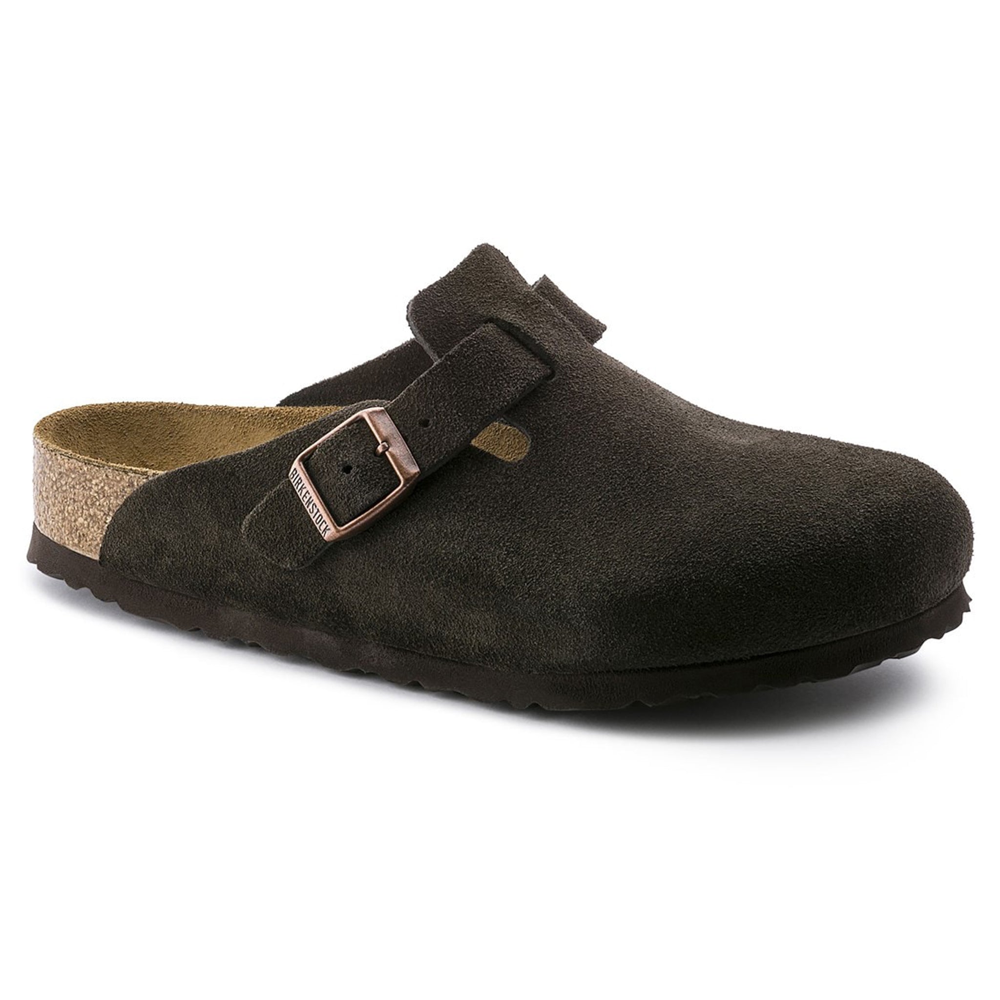 Front side view of Birkenstock Boston Suede Flat Sandals Mocha 0660461