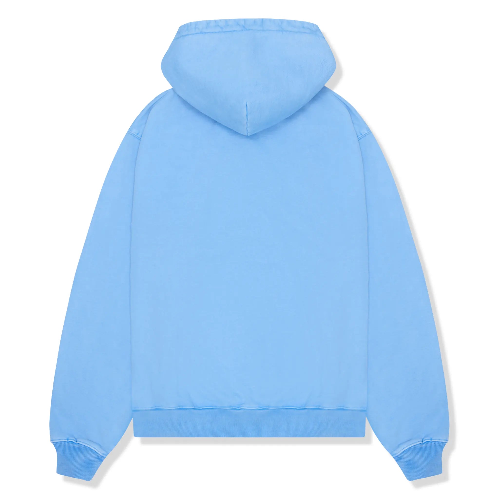 Back view of Broken Planet Basics Washed Light Blue Hoodie