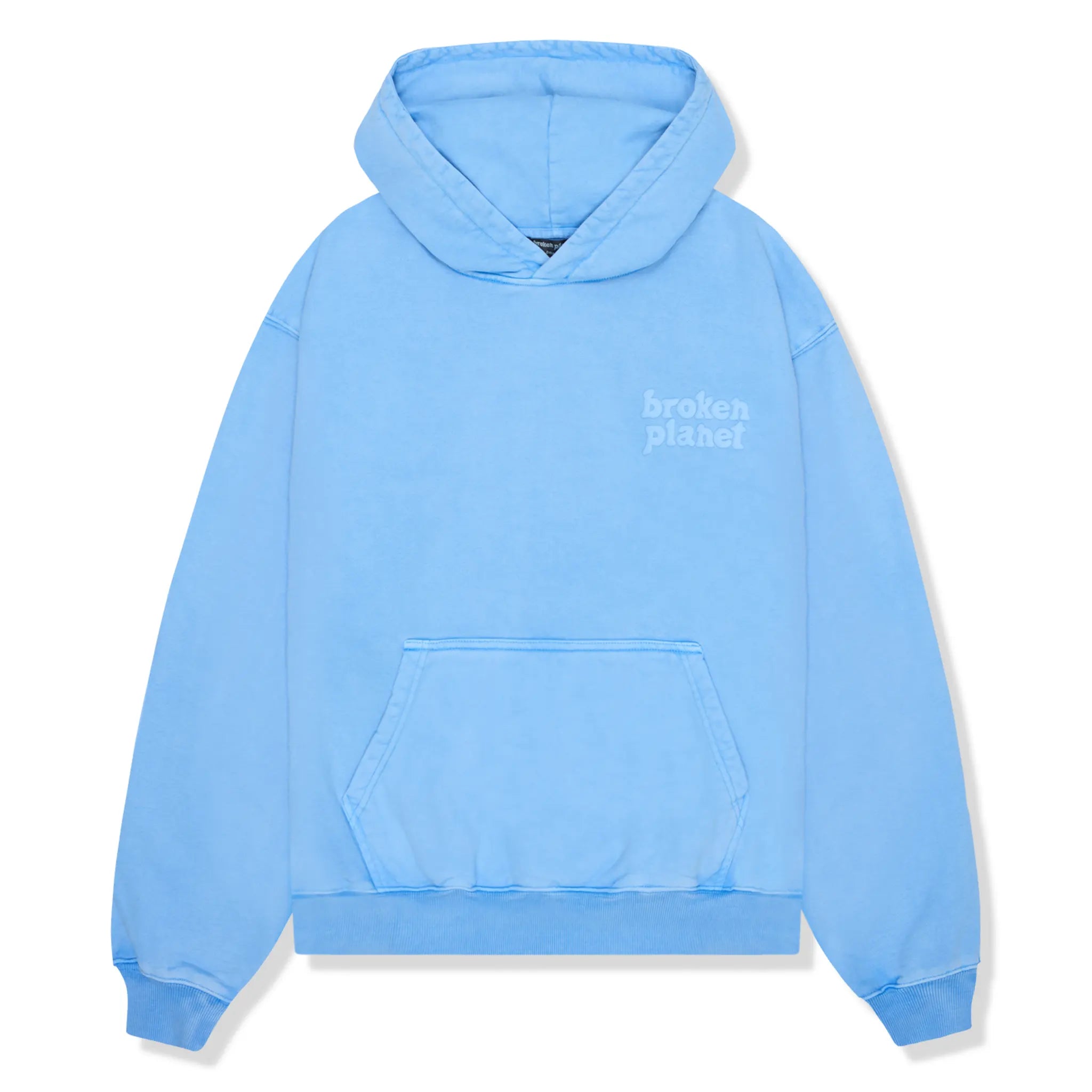 Front view of Broken Planet Basics Washed Light Blue Hoodie