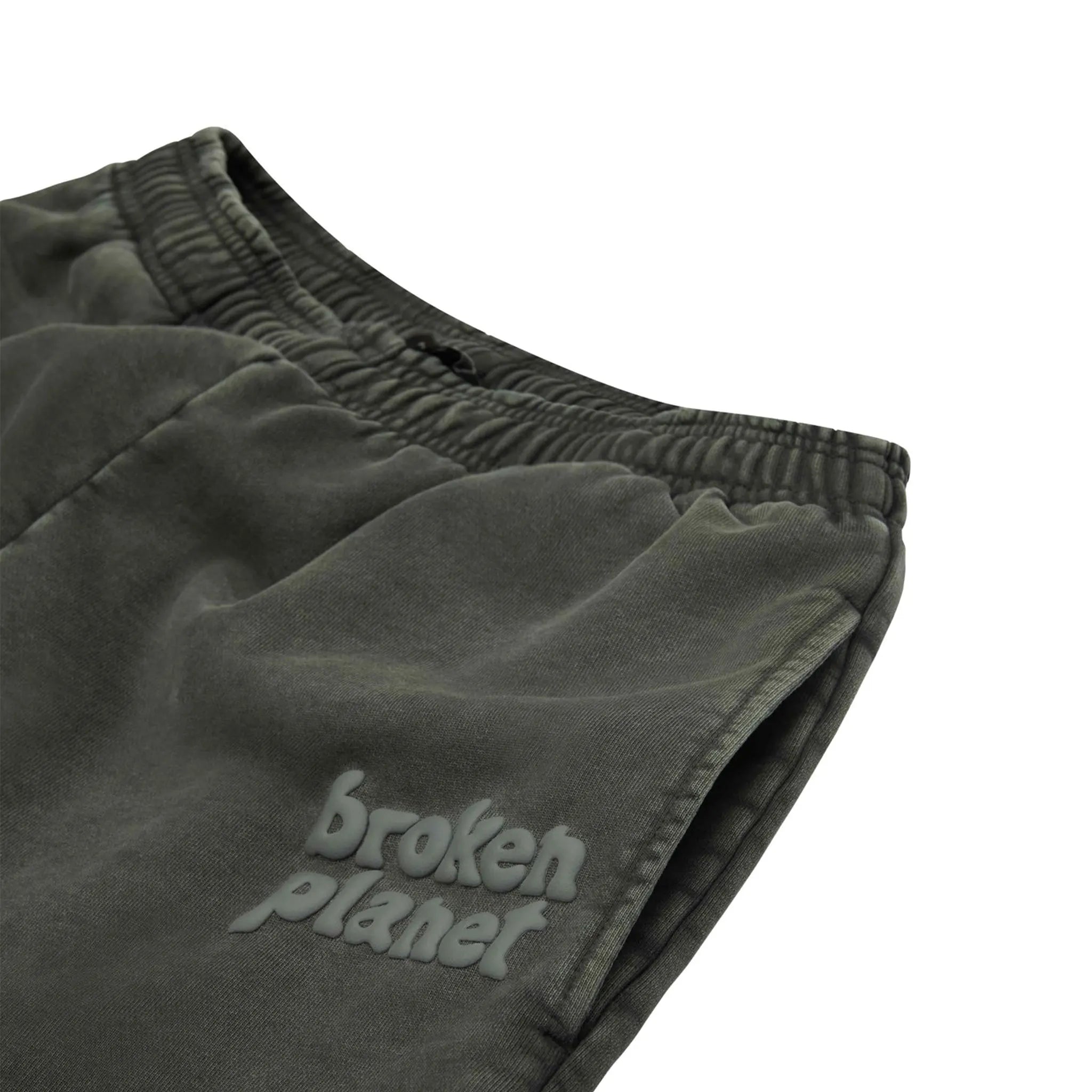 Detail view of Broken Planet Basics Washed Soot Black Shorts